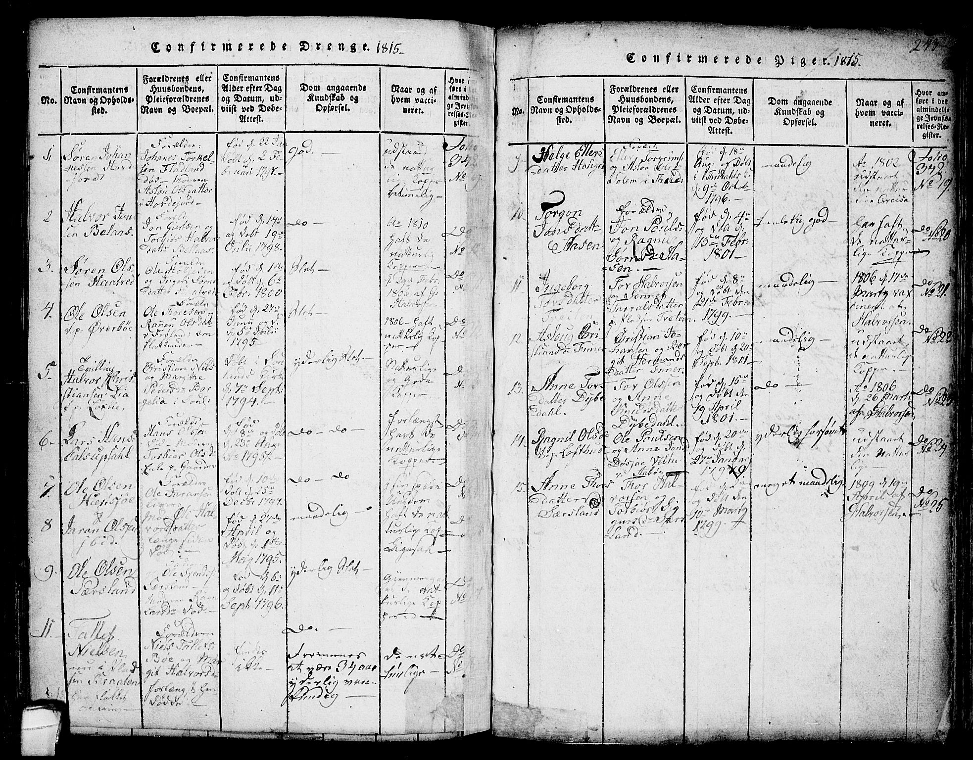 Hjartdal kirkebøker, SAKO/A-270/F/Fa/L0007: Ministerialbok nr. I 7, 1815-1843, s. 243