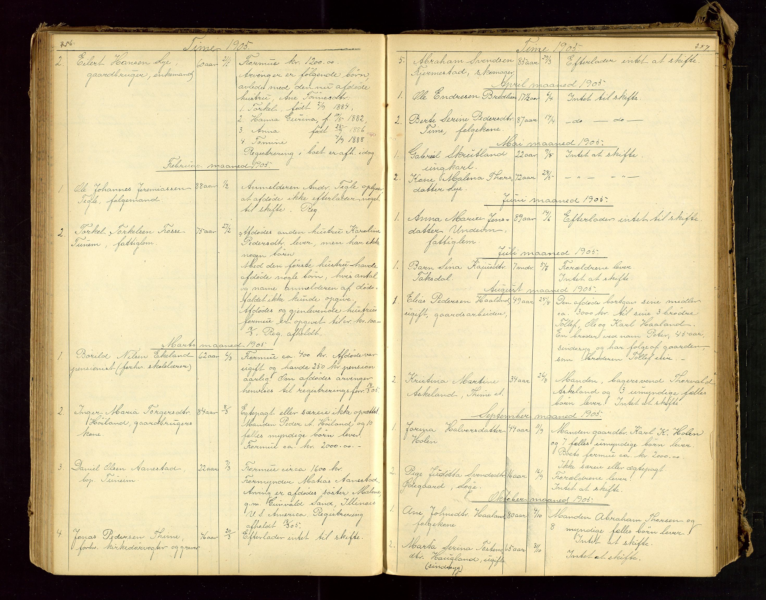 Jæren sorenskriveri, AV/SAST-A-100310/01/5/52/52B/L0002: DØDSFALLPROTOKOLL, 1896-1910, s. 256-257