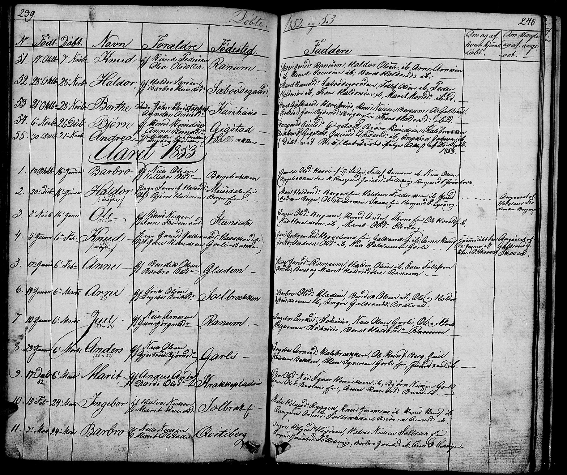Nord-Aurdal prestekontor, AV/SAH-PREST-132/H/Ha/Hab/L0001: Klokkerbok nr. 1, 1834-1887, s. 239-240