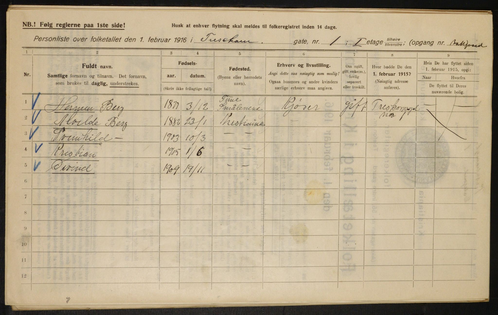 OBA, Kommunal folketelling 1.2.1916 for Kristiania, 1916, s. 118746