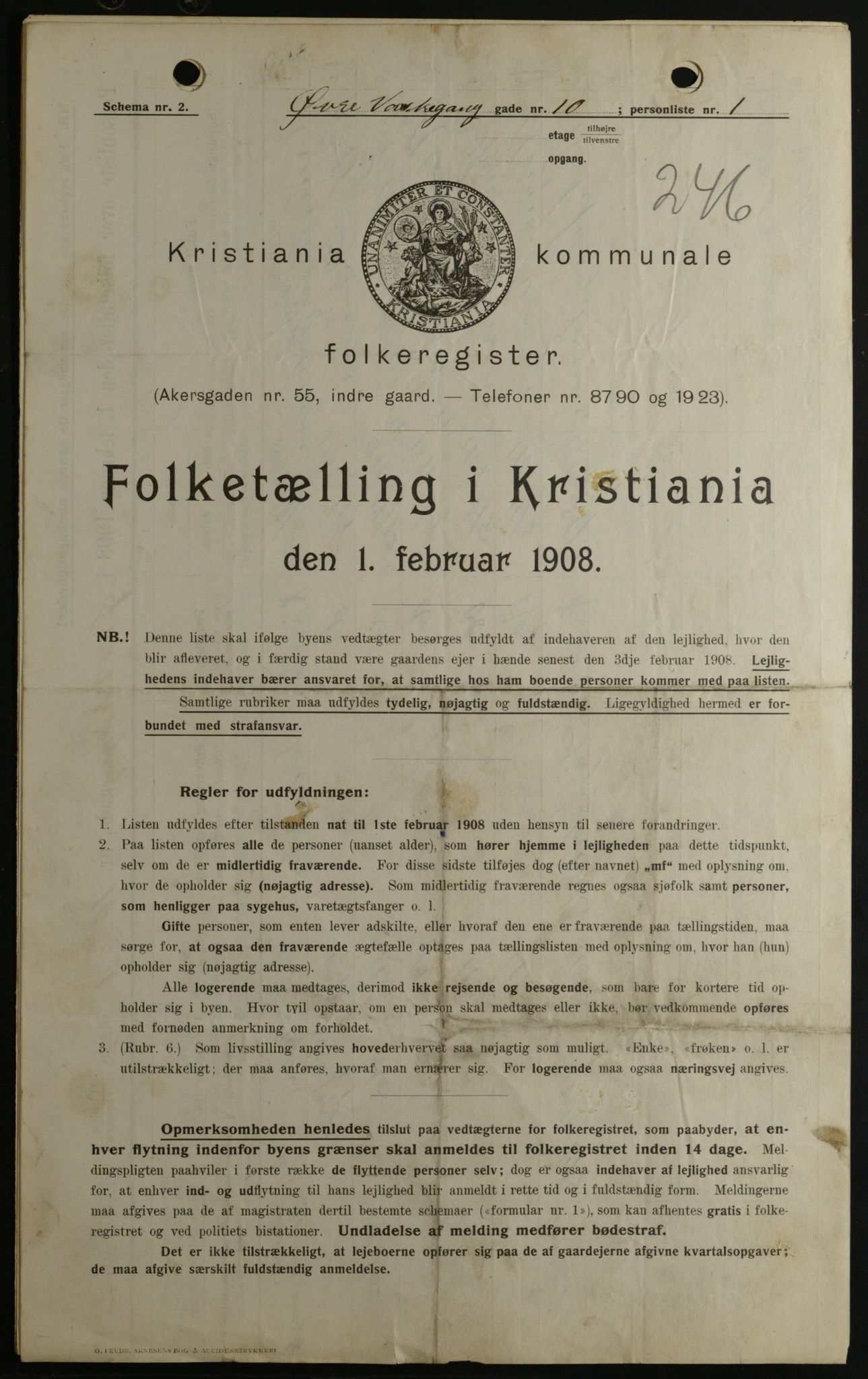 OBA, Kommunal folketelling 1.2.1908 for Kristiania kjøpstad, 1908, s. 116792