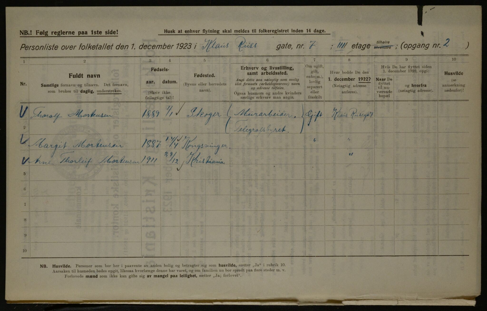 OBA, Kommunal folketelling 1.12.1923 for Kristiania, 1923, s. 14464