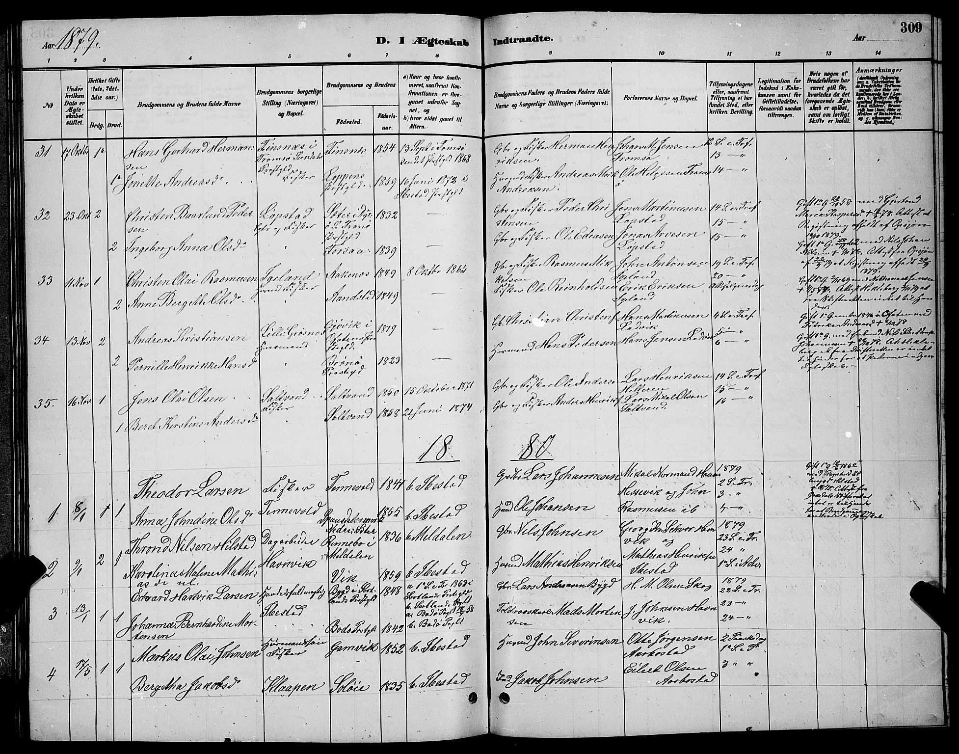 Ibestad sokneprestembete, AV/SATØ-S-0077/H/Ha/Hab/L0007klokker: Klokkerbok nr. 7, 1879-1889, s. 309