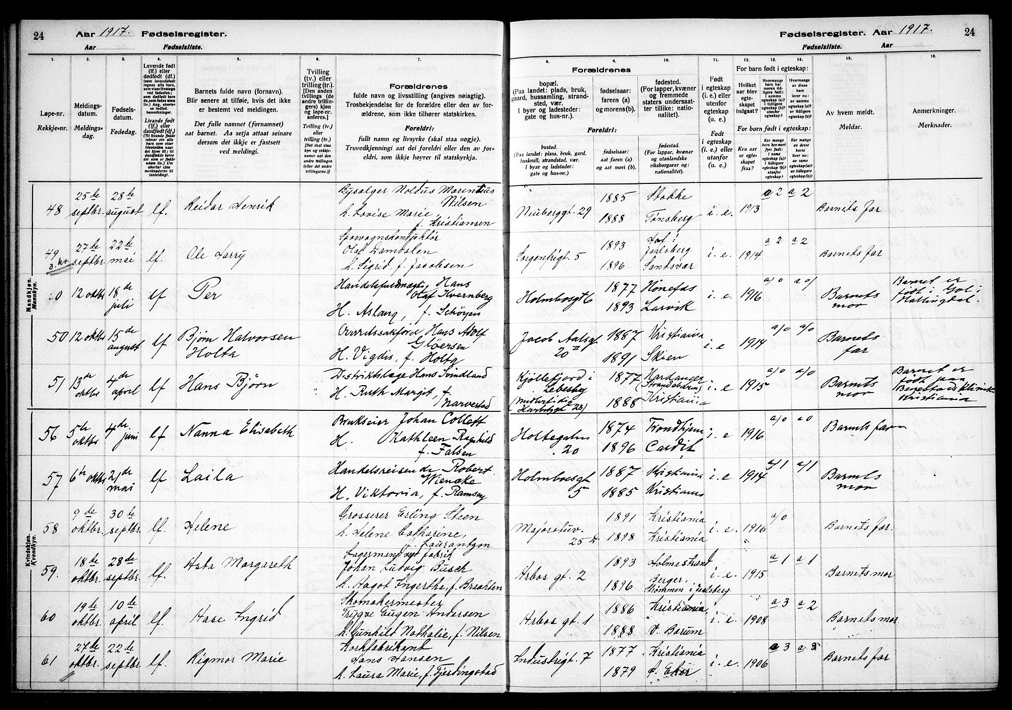 Uranienborg prestekontor Kirkebøker, AV/SAO-A-10877/J/Ja/L0001: Fødselsregister nr. 1, 1916-1930, s. 24