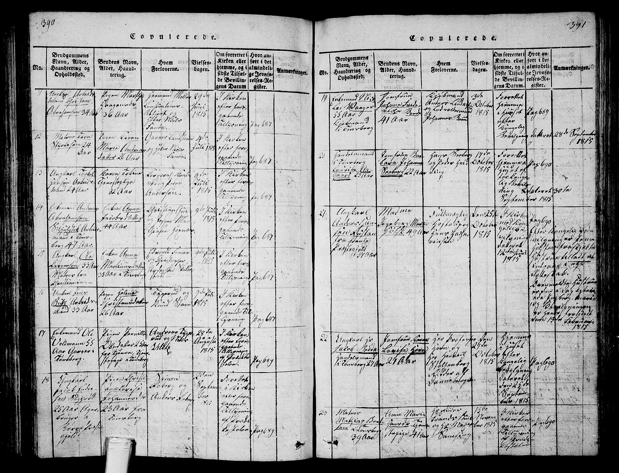Tønsberg kirkebøker, AV/SAKO-A-330/G/Ga/L0001: Klokkerbok nr. 1, 1813-1826, s. 390-391