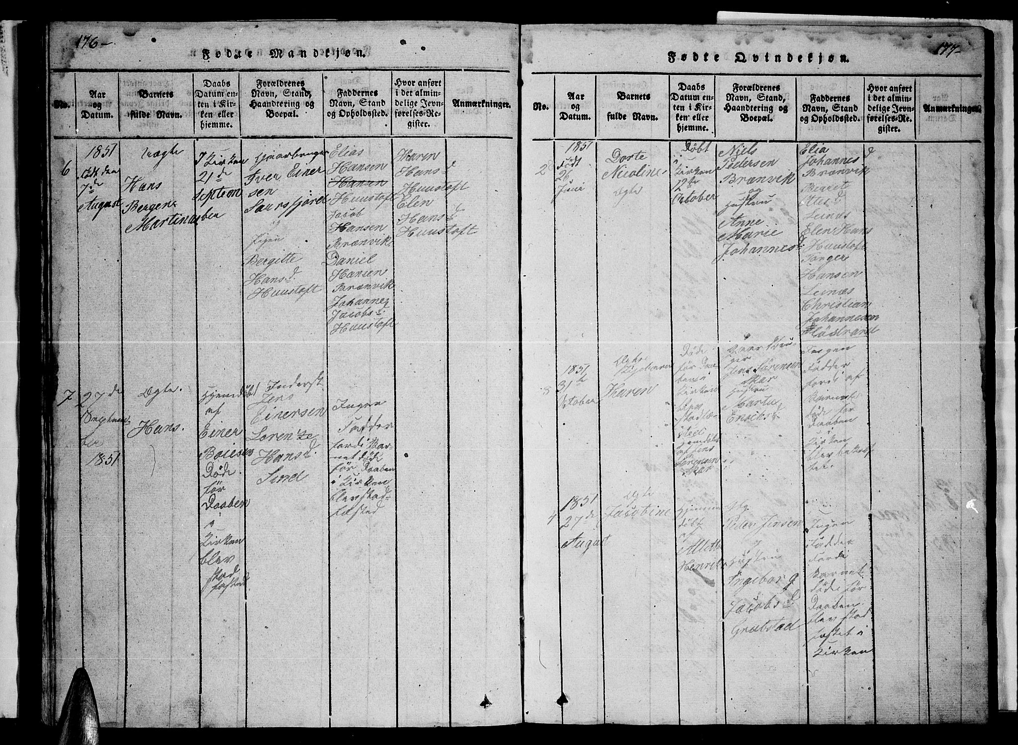 Ministerialprotokoller, klokkerbøker og fødselsregistre - Nordland, AV/SAT-A-1459/857/L0826: Klokkerbok nr. 857C01, 1821-1852, s. 176-177