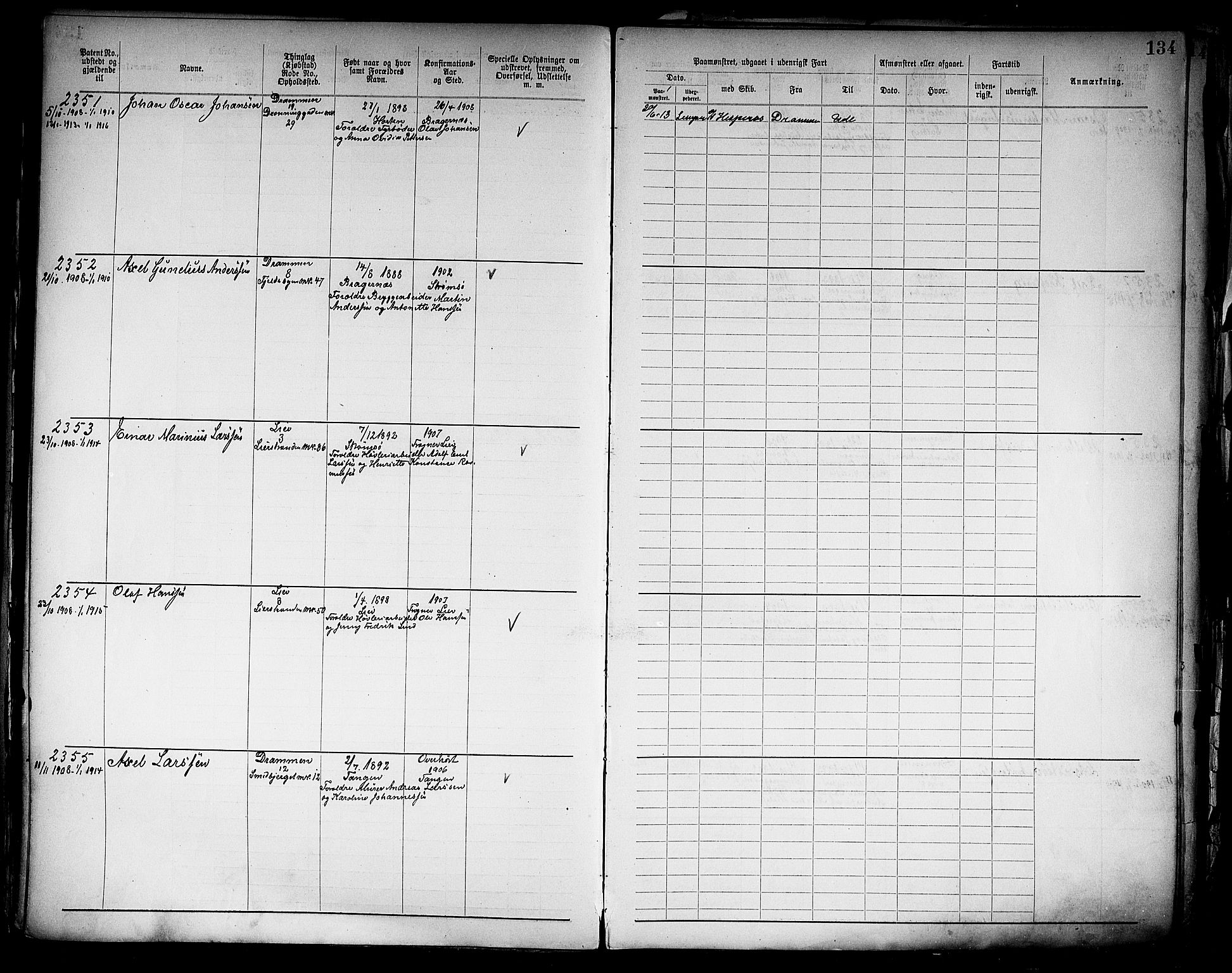 Drammen innrulleringsdistrikt, AV/SAKO-A-781/F/Fb/L0006: Annotasjonsrulle, 1905-1911, s. 136