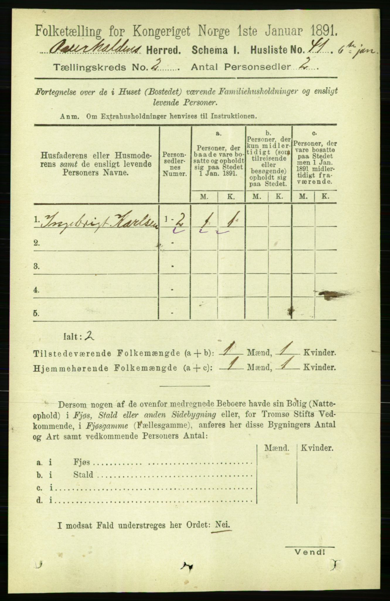 RA, Folketelling 1891 for 1744 Overhalla herred, 1891, s. 442