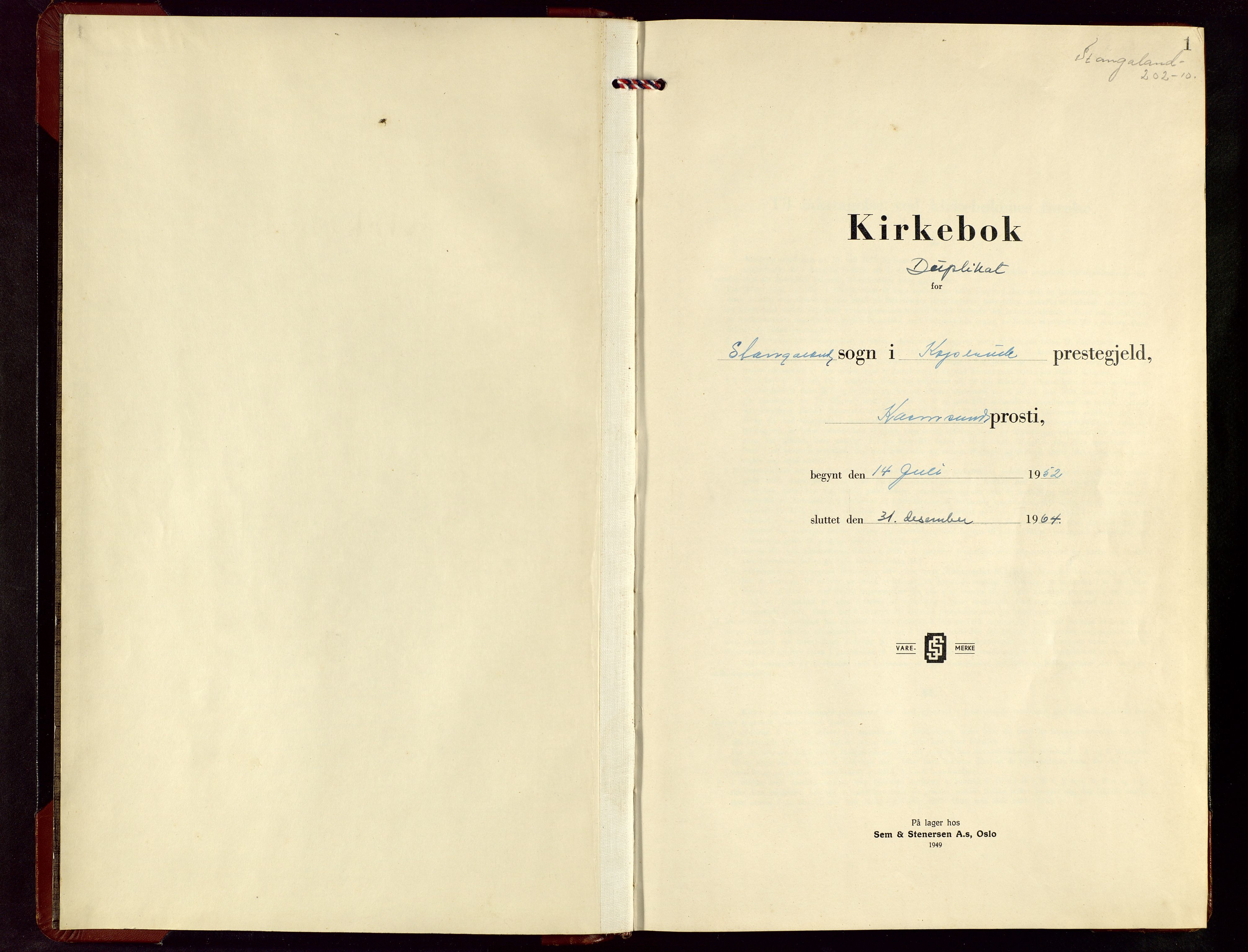 Kopervik sokneprestkontor, SAST/A-101850/H/Ha/Hab/L0011: Klokkerbok nr. B 11, 1949-1964, s. 1