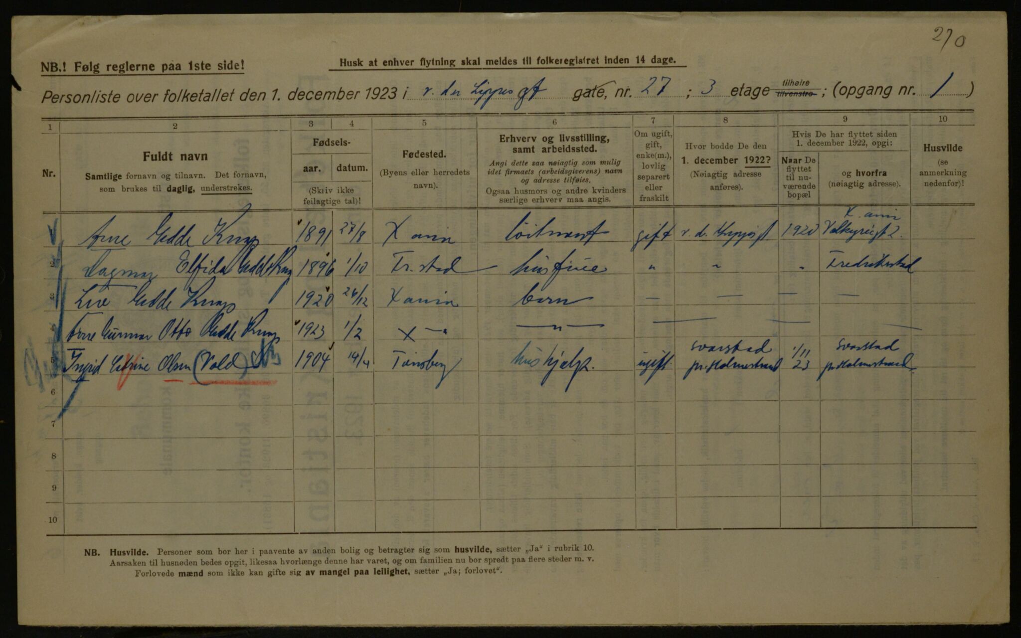 OBA, Kommunal folketelling 1.12.1923 for Kristiania, 1923, s. 138503