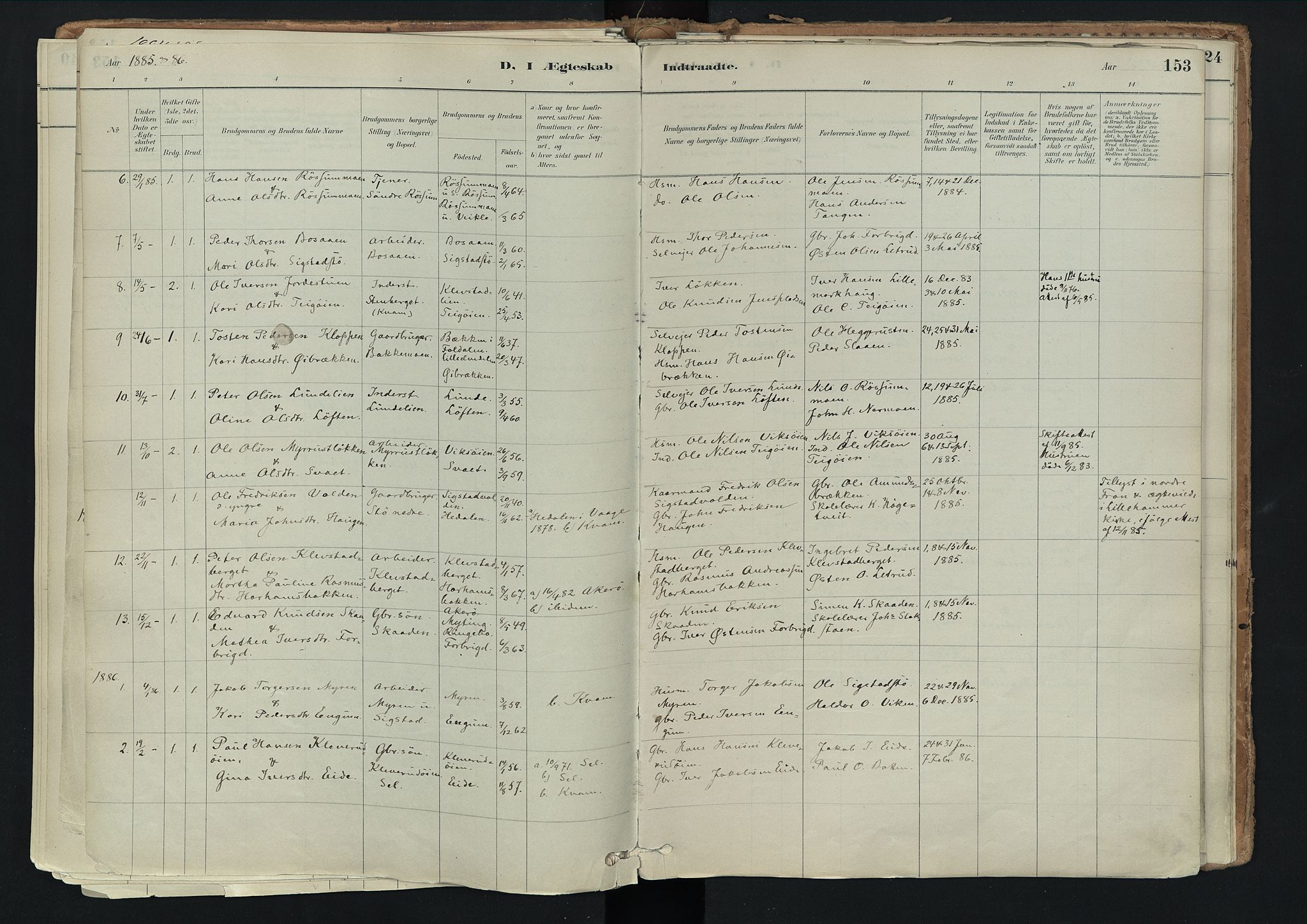 Nord-Fron prestekontor, AV/SAH-PREST-080/H/Ha/Haa/L0003: Ministerialbok nr. 3, 1884-1914, s. 153