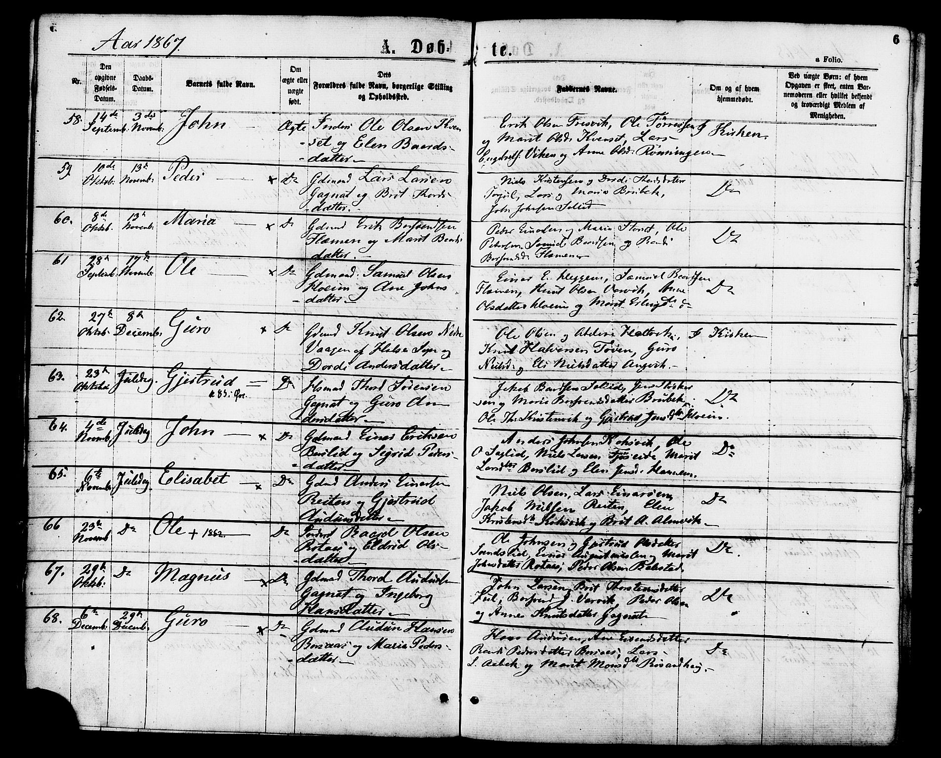 Ministerialprotokoller, klokkerbøker og fødselsregistre - Møre og Romsdal, AV/SAT-A-1454/586/L0986: Ministerialbok nr. 586A12, 1867-1878, s. 6