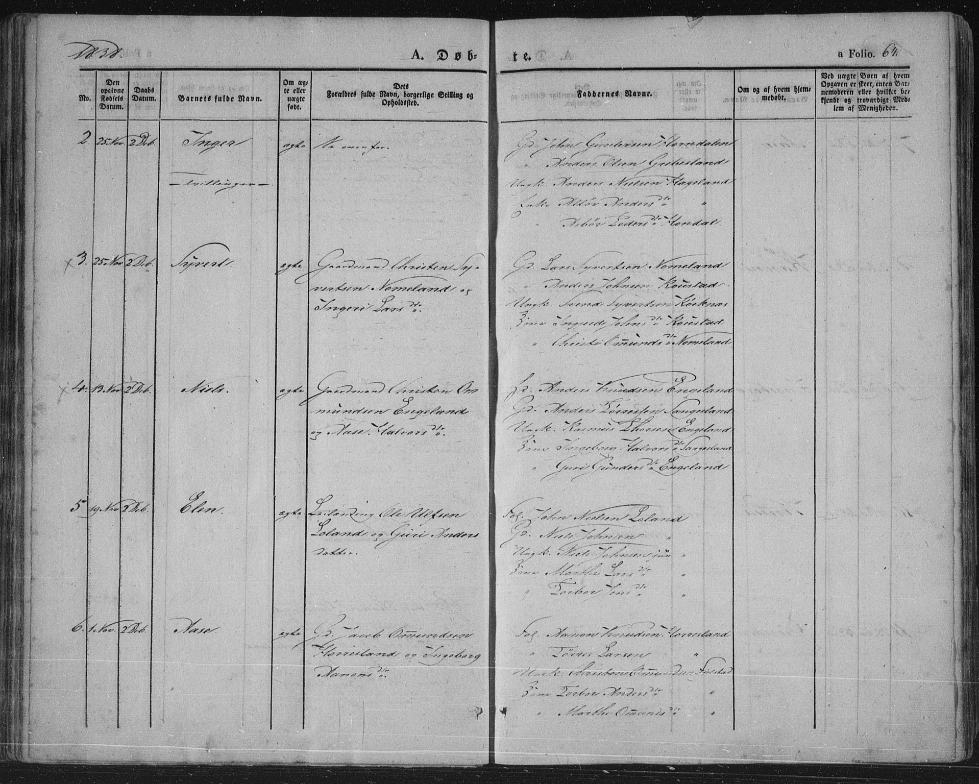 Vennesla sokneprestkontor, AV/SAK-1111-0045/Fa/Fac/L0004: Ministerialbok nr. A 4, 1834-1855, s. 64