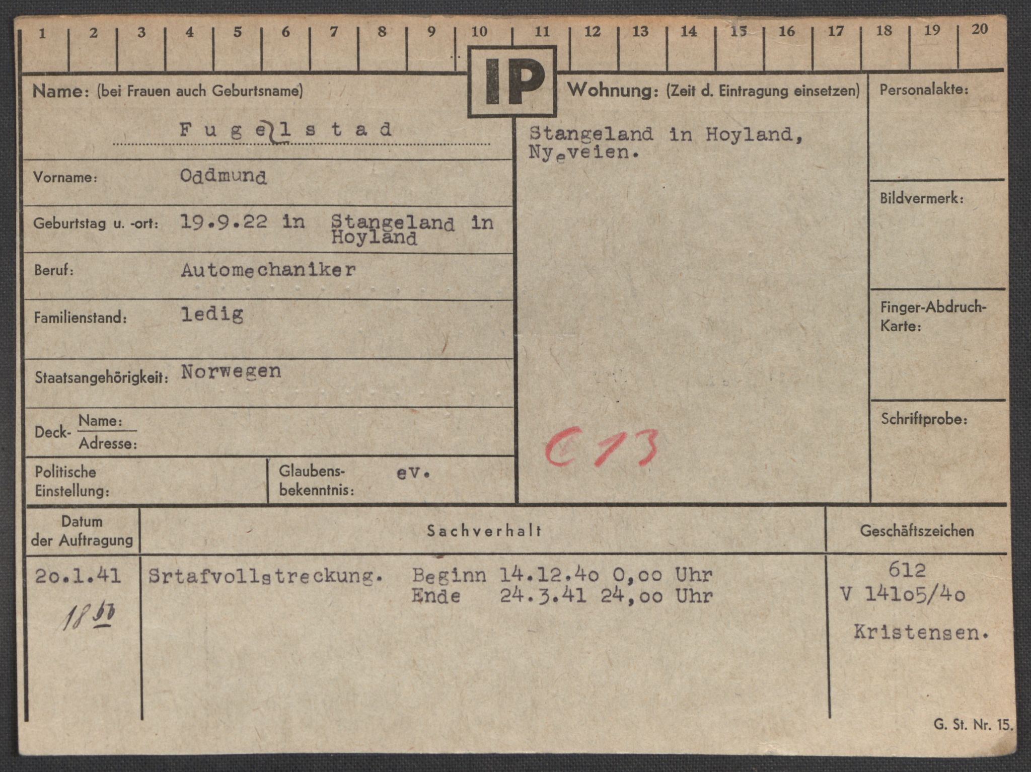 Befehlshaber der Sicherheitspolizei und des SD, RA/RAFA-5969/E/Ea/Eaa/L0003: Register over norske fanger i Møllergata 19: Eng-Hag, 1940-1945, s. 641