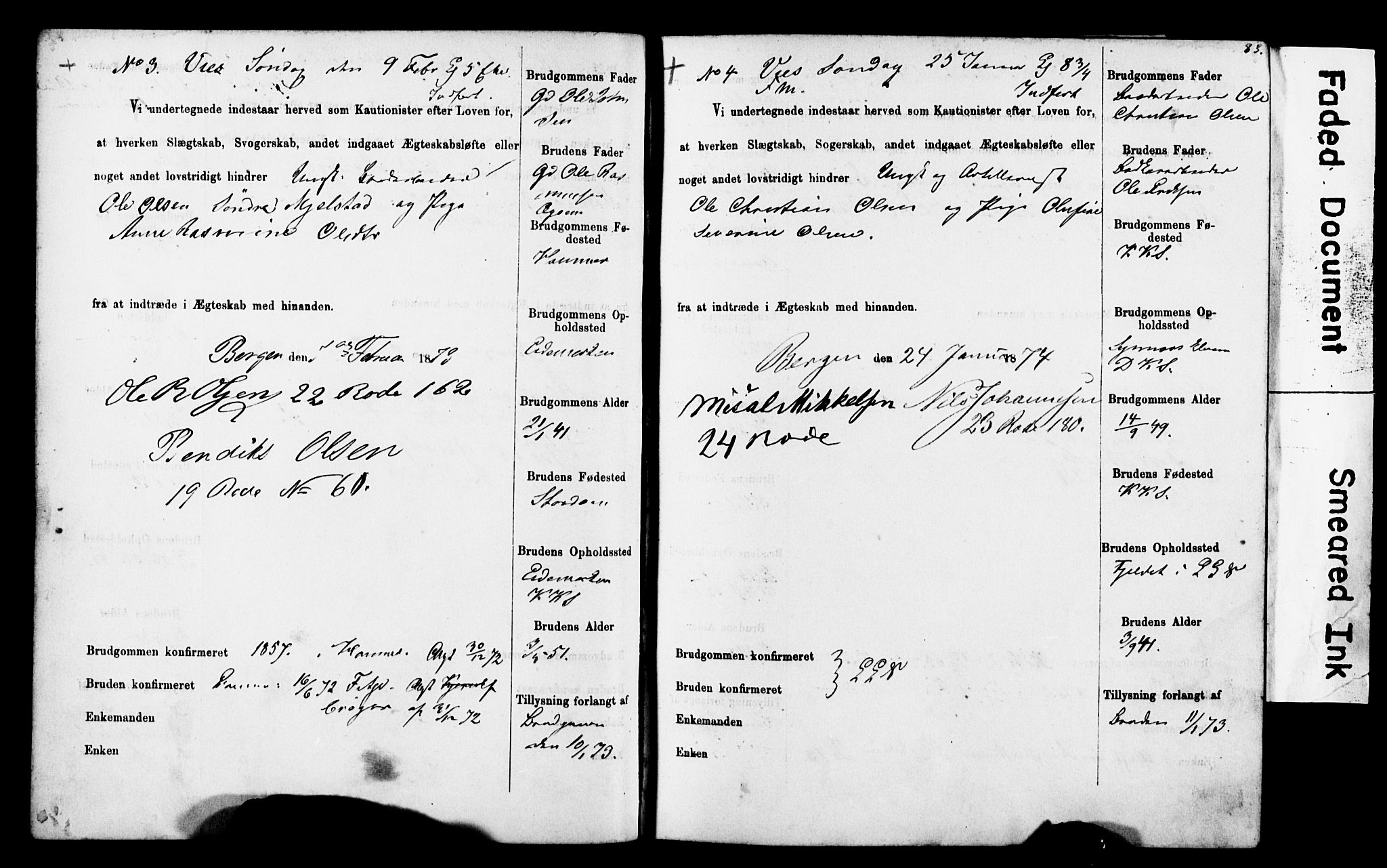 Korskirken sokneprestembete, SAB/A-76101: Forlovererklæringer nr. II.5.4, 1871-1878, s. 83