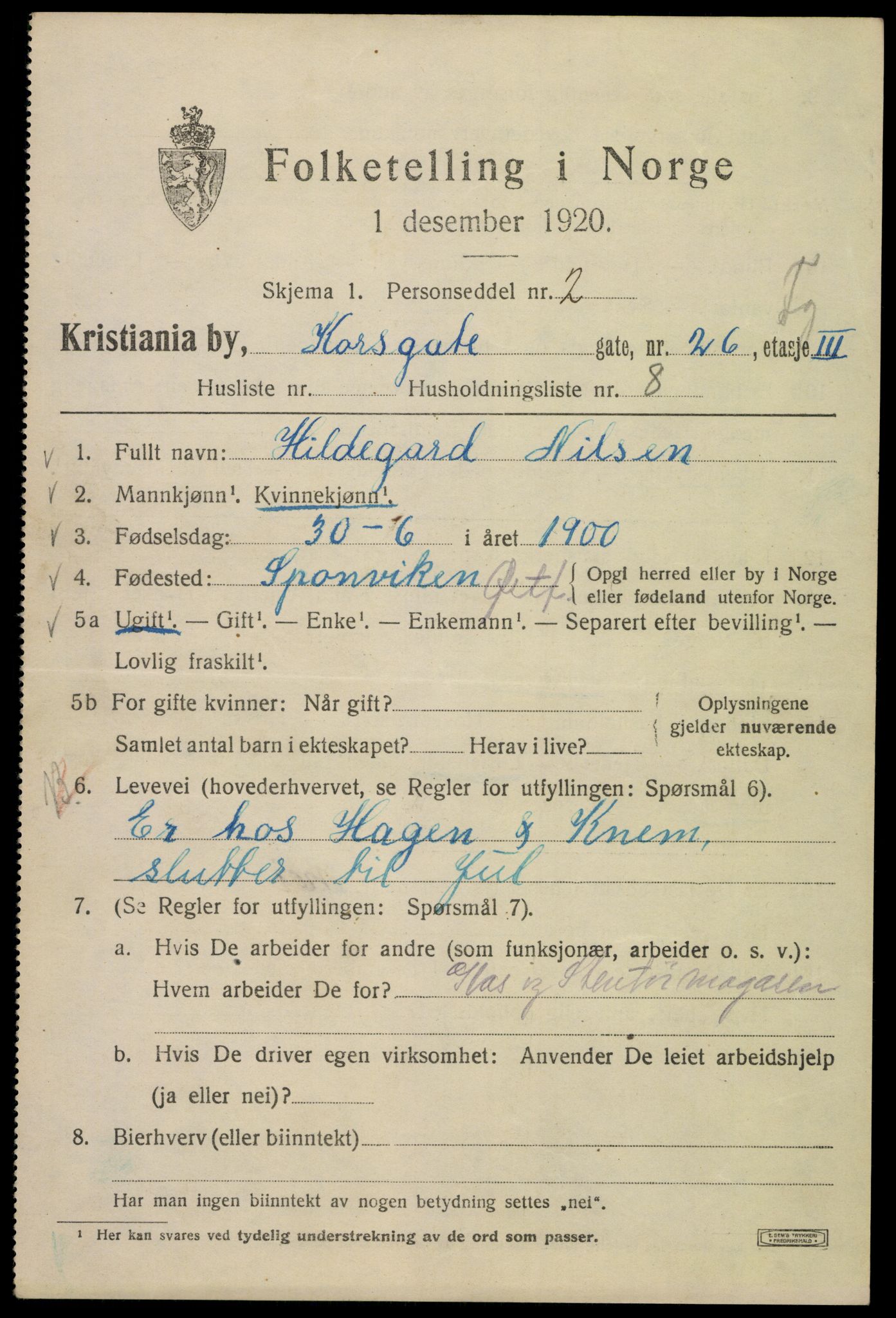 SAO, Folketelling 1920 for 0301 Kristiania kjøpstad, 1920, s. 350343