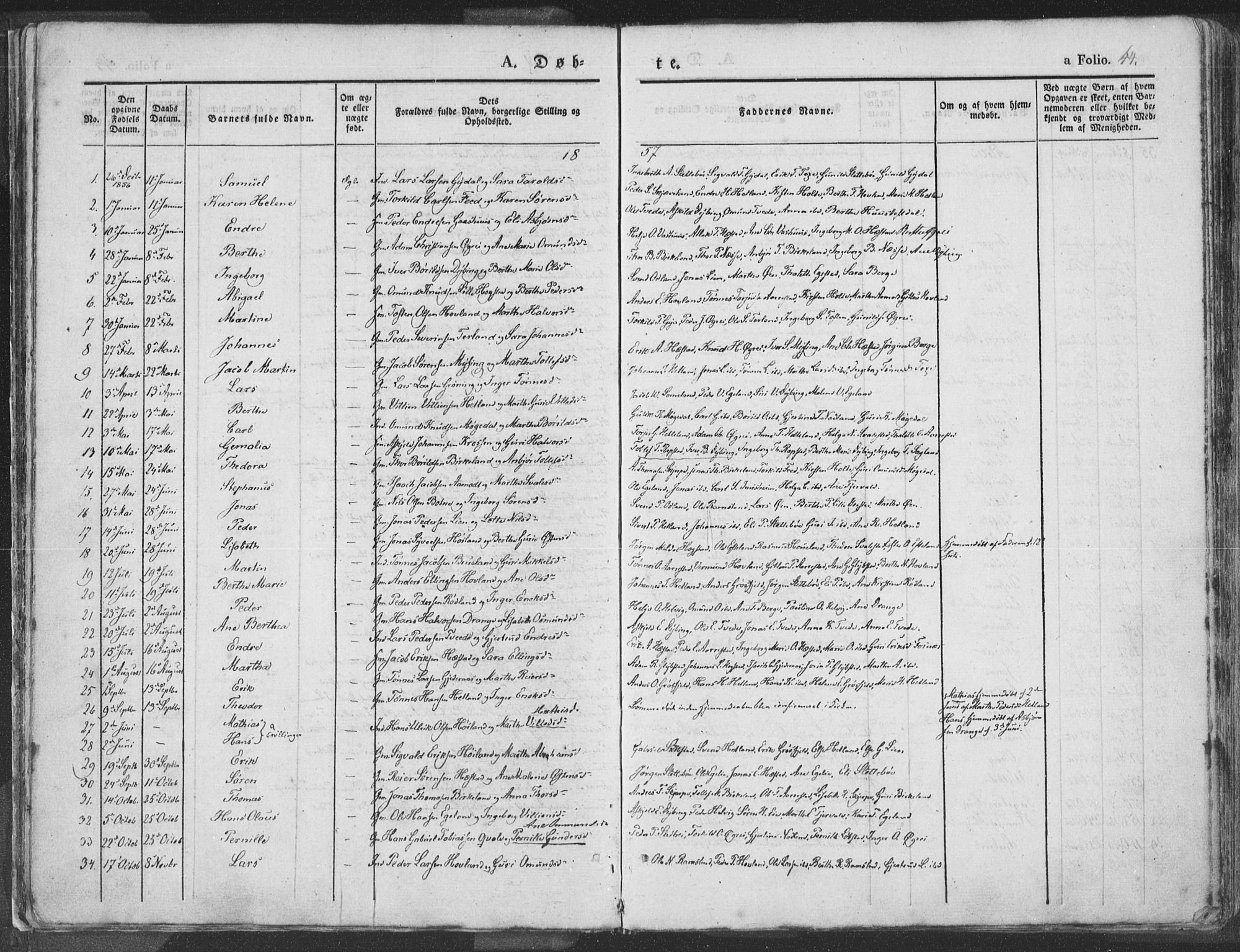 Helleland sokneprestkontor, SAST/A-101810: Ministerialbok nr. A 6.1, 1834-1863, s. 44