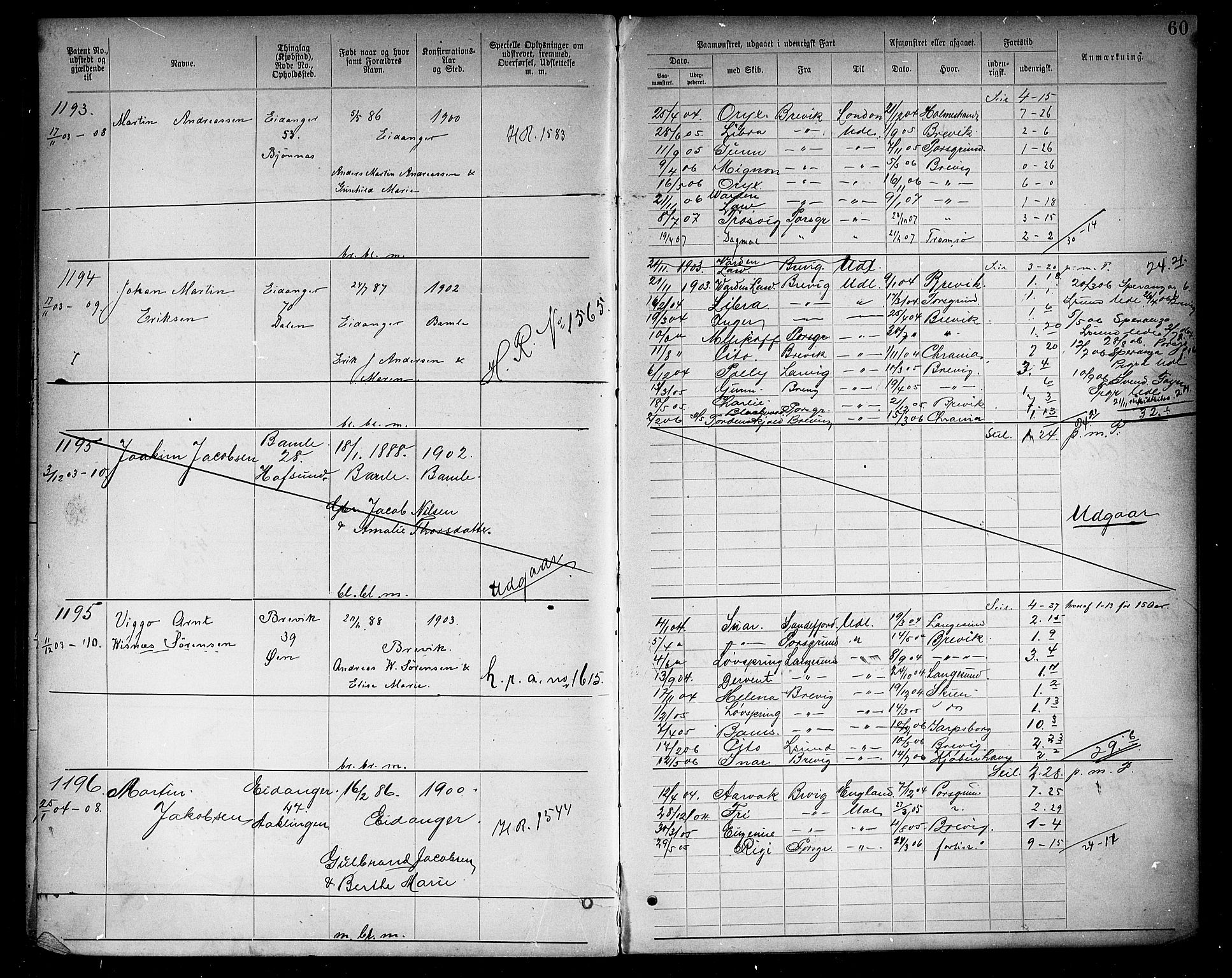 Brevik innrulleringskontor, AV/SAKO-A-833/F/Fa/L0003: Annotasjonsrulle, 1893-1911, s. 63