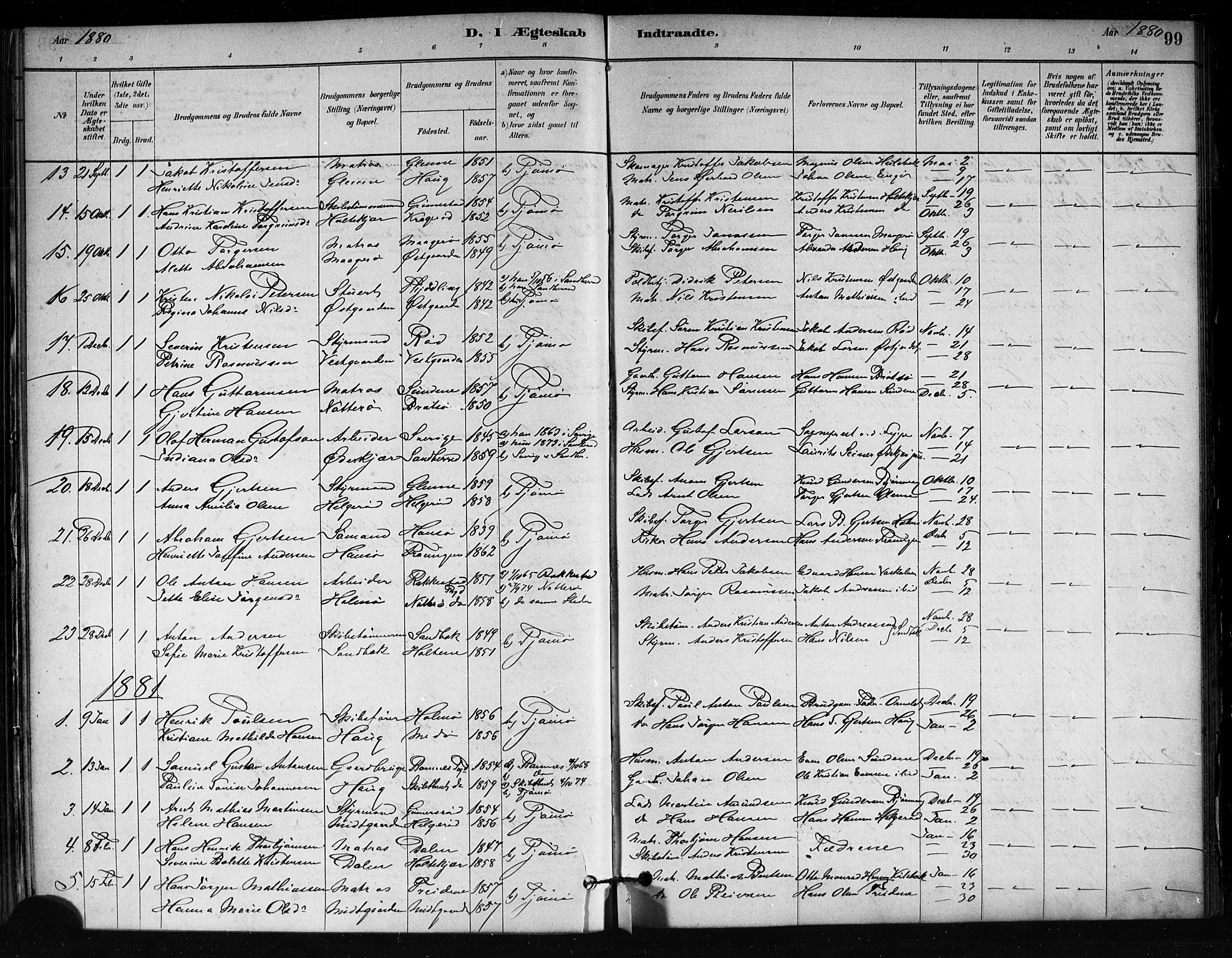 Tjøme kirkebøker, AV/SAKO-A-328/F/Fa/L0001: Ministerialbok nr. I 1, 1879-1890, s. 99