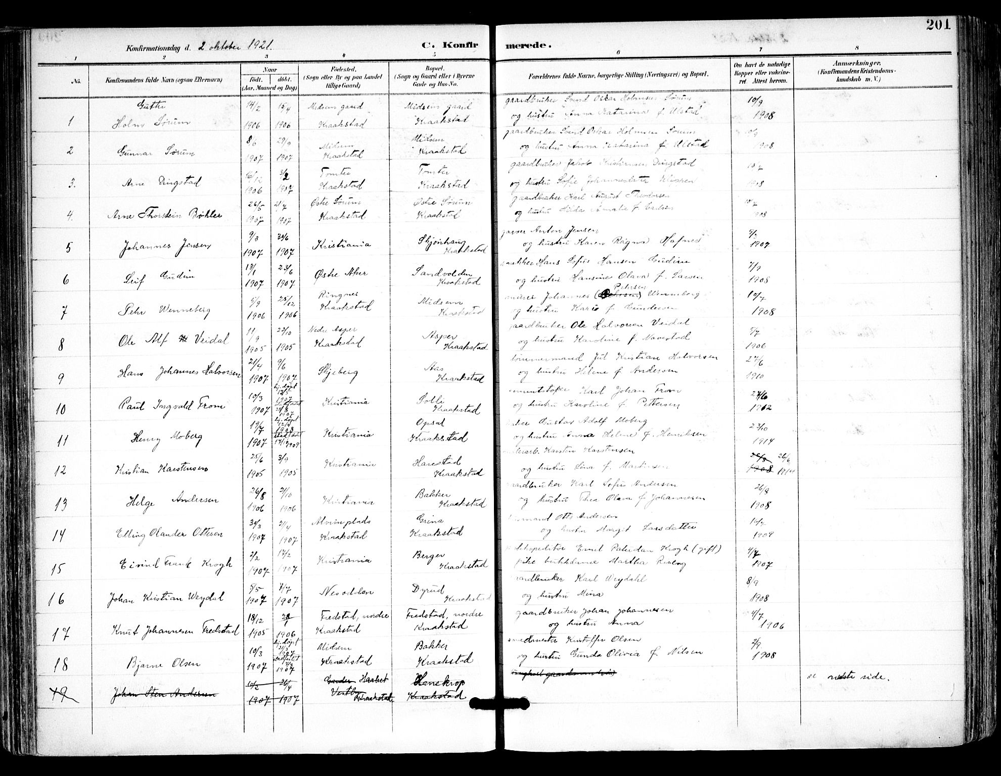 Kråkstad prestekontor Kirkebøker, AV/SAO-A-10125a/F/Fa/L0010: Ministerialbok nr. I 10, 1893-1931, s. 201