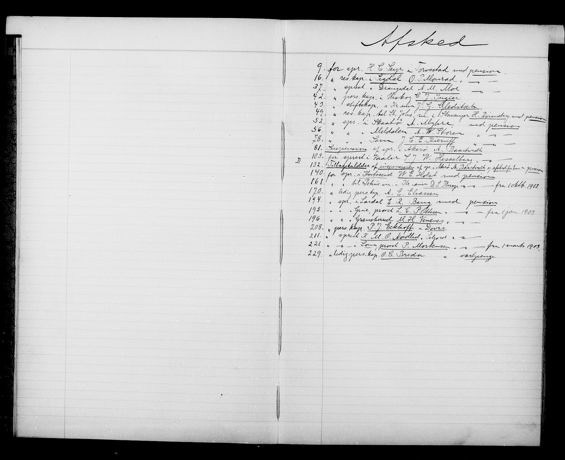 Kirke- og undervisningsdepartementet, Kontoret  for kirke og geistlighet A, AV/RA-S-1007/A/Aa/L0279: Register, 1902
