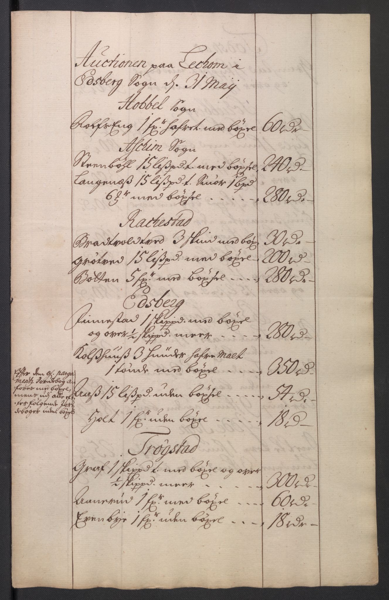 Oslo stiftsdireksjon, AV/SAO-A-11085/K/Kb/L0003/0001: Oslo Hospital / Auksjoner over Hospitalets eiendommer: Auksjonsforretninger med dokumenter, 1736, s. 45