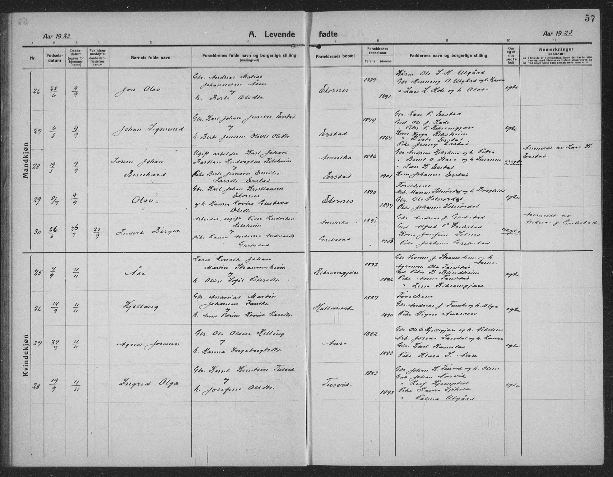 Ministerialprotokoller, klokkerbøker og fødselsregistre - Møre og Romsdal, AV/SAT-A-1454/523/L0342: Klokkerbok nr. 523C05, 1916-1937, s. 57