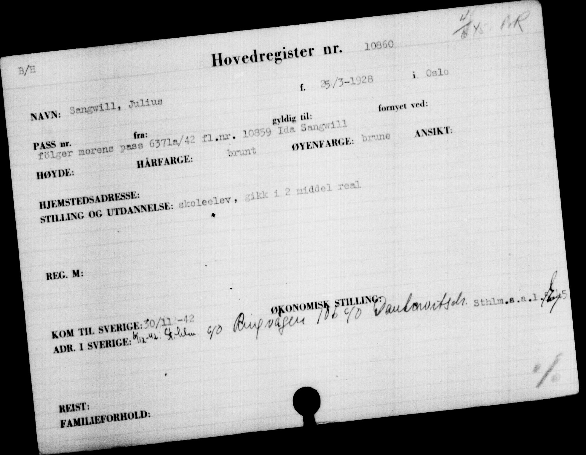 Utenriksstasjonene, Legasjonen i Stockholm, Flyktningkontoret, AV/RA-S-6753/V/Va/L0006: Kjesäterkartoteket, flyktninger med registreringsnr. 9400-12711, 1940-1945, s. 1676