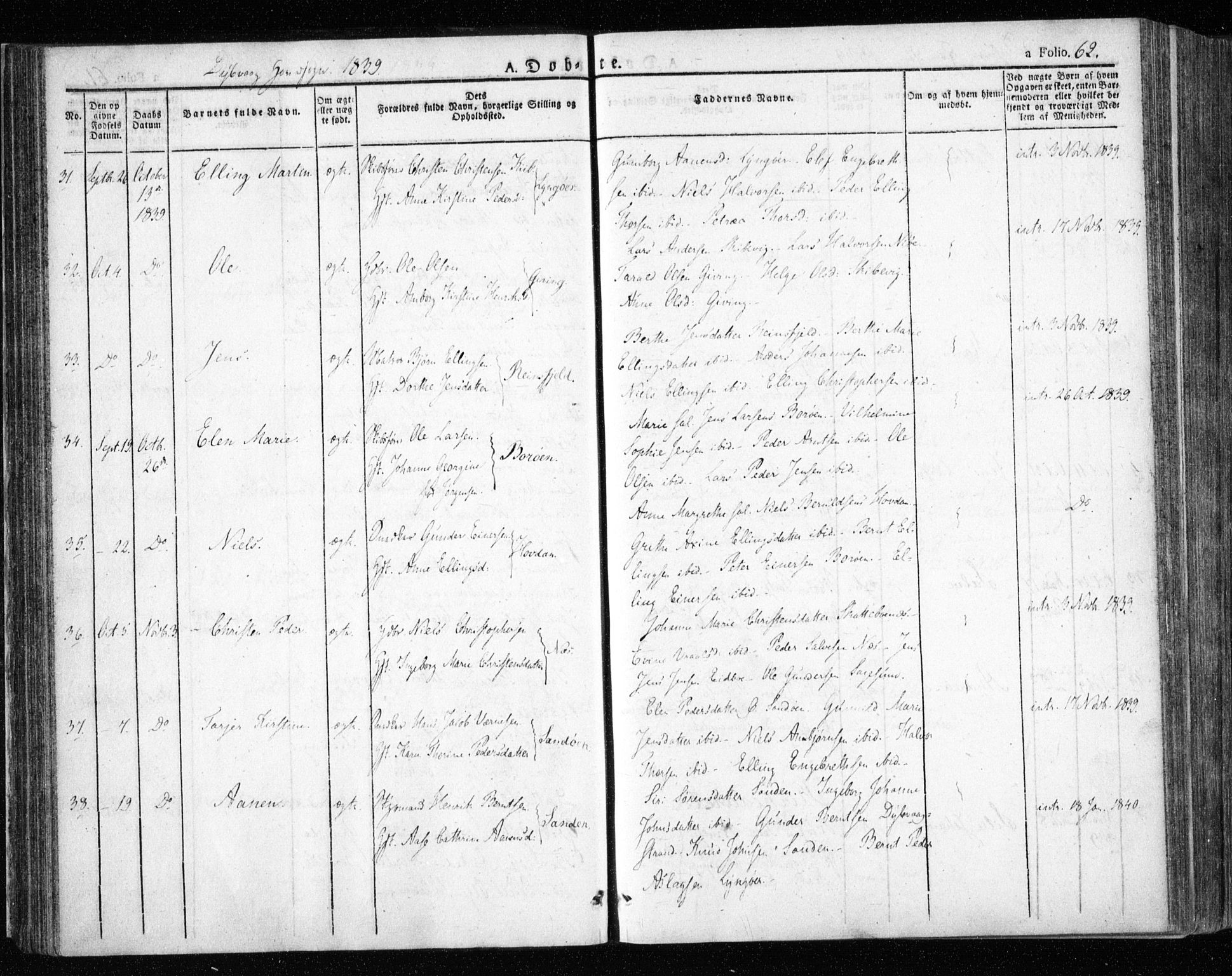 Dypvåg sokneprestkontor, AV/SAK-1111-0007/F/Fa/Faa/L0004: Ministerialbok nr. A 4, 1824-1840, s. 62