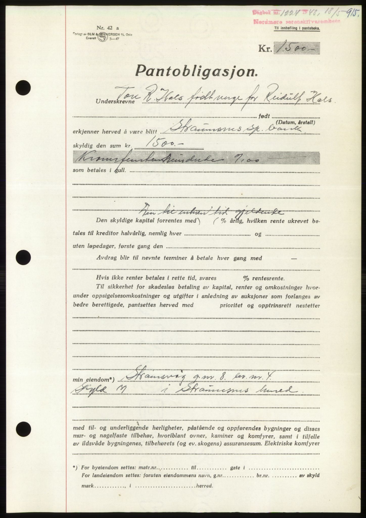 Nordmøre sorenskriveri, AV/SAT-A-4132/1/2/2Ca: Pantebok nr. B98, 1948-1948, Dagboknr: 1224/1948