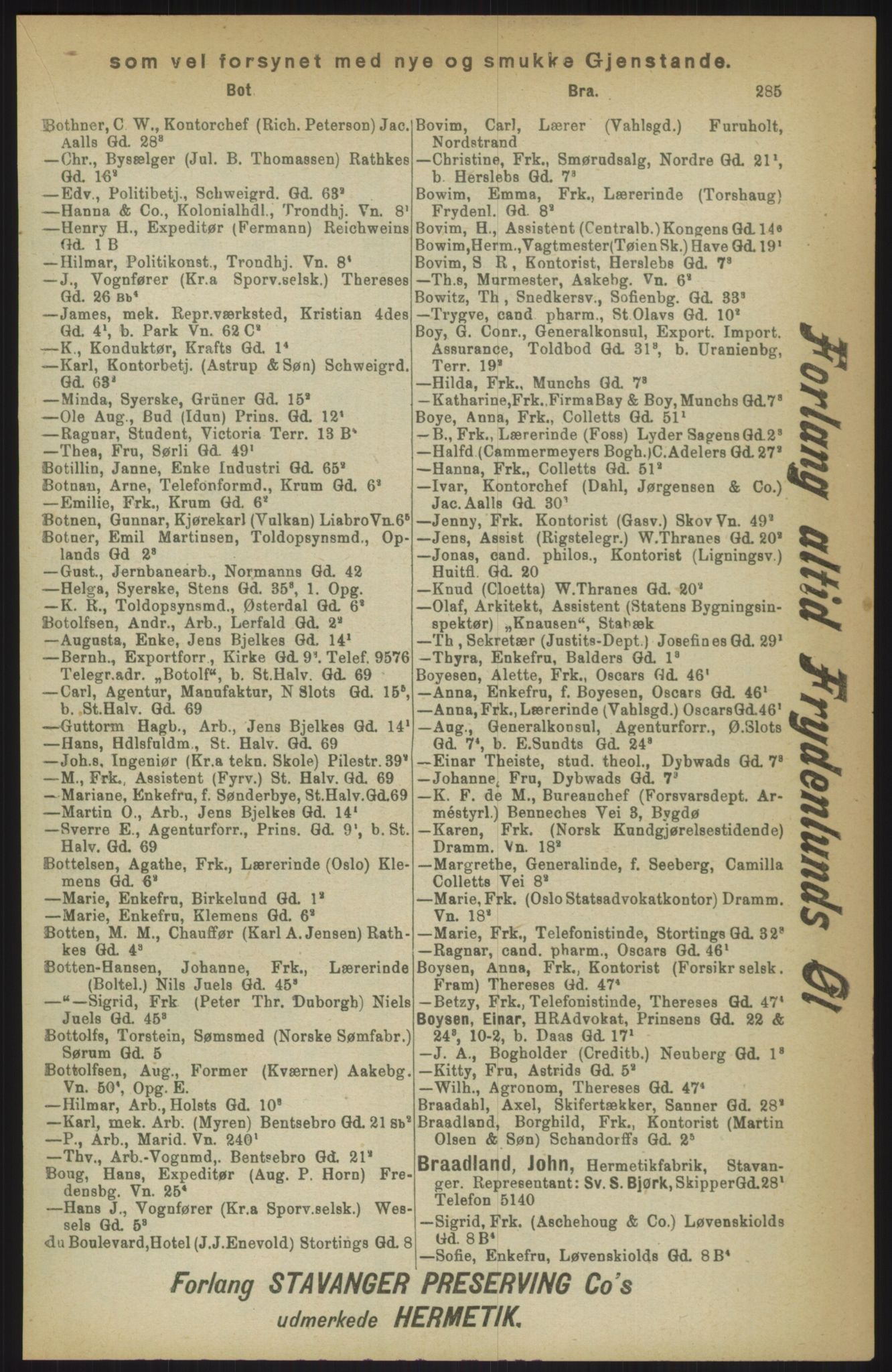 Kristiania/Oslo adressebok, PUBL/-, 1911, s. 285