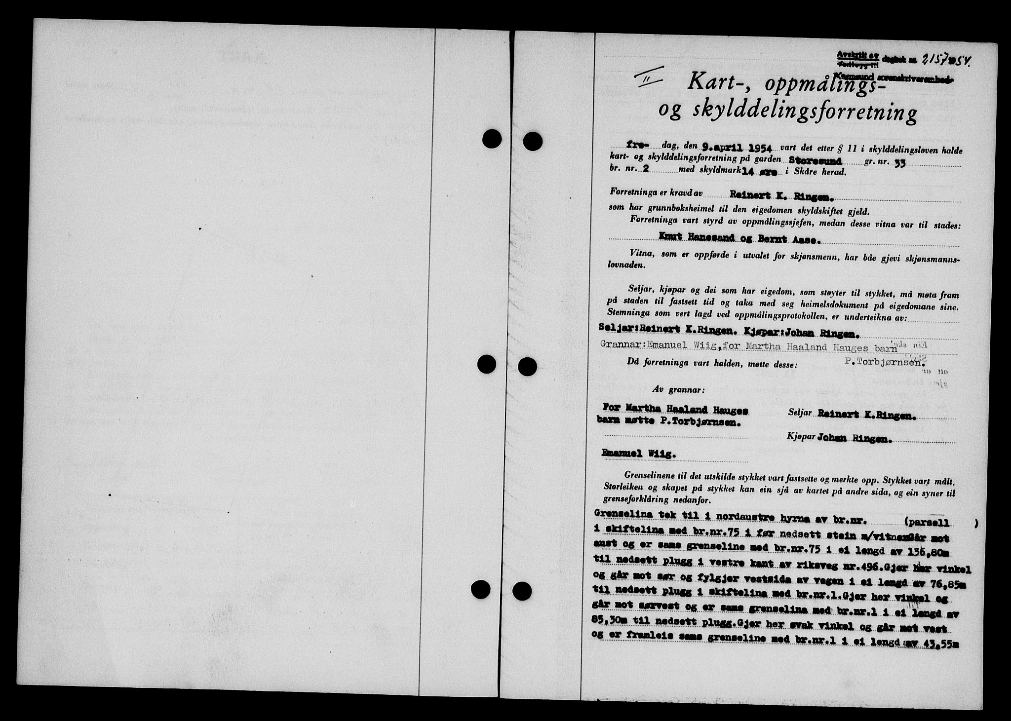 Karmsund sorenskriveri, SAST/A-100311/01/II/IIB/L0113: Pantebok nr. 93A, 1954-1954, Dagboknr: 2157/1954