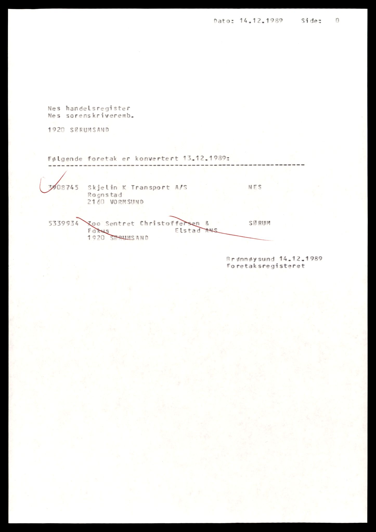 Nes tingrett, AV/SAT-A-10548/K/Ke/Keb/L0020: Aksjeselskap, Skj - Sør, 1944-1990, s. 1