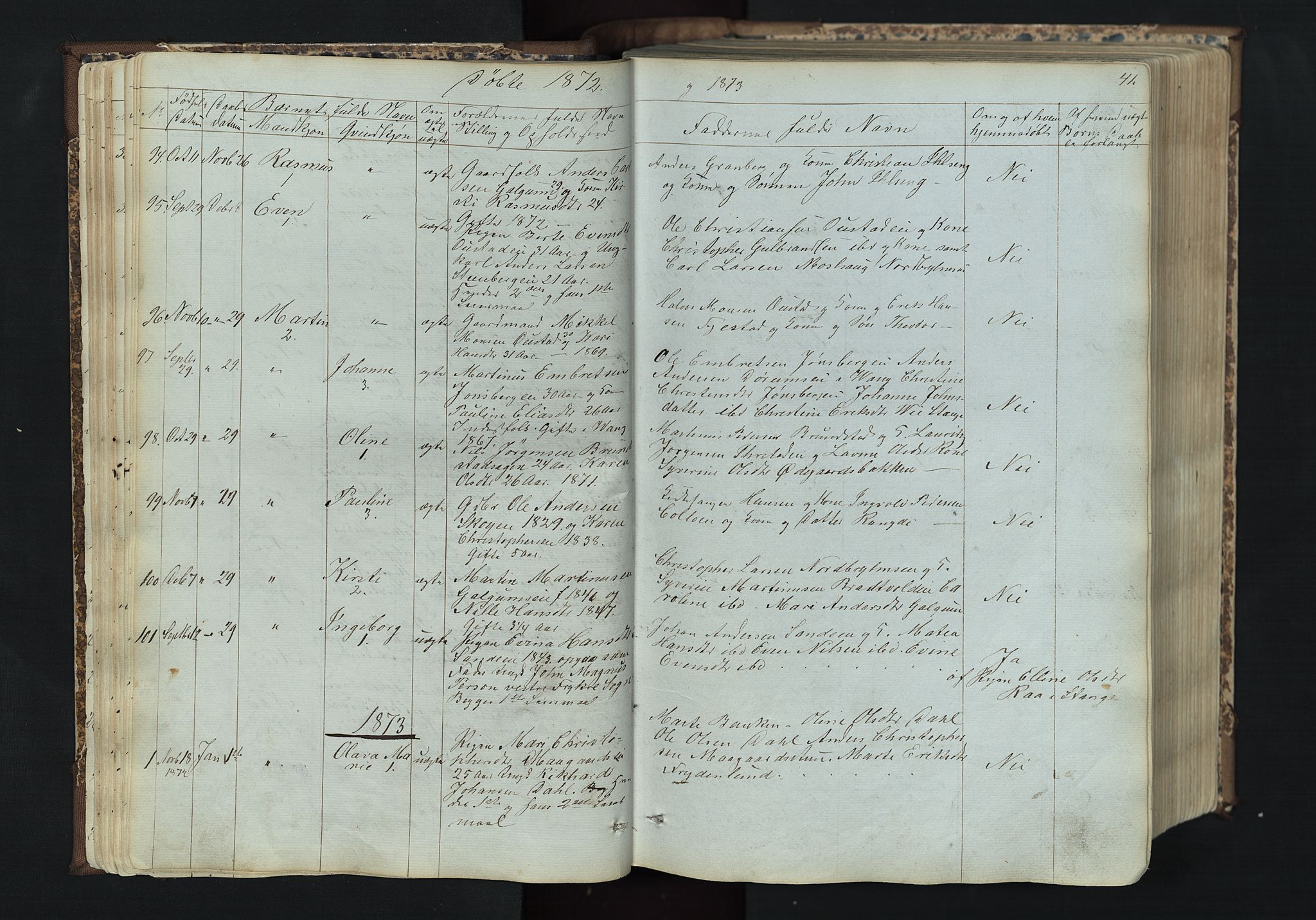 Romedal prestekontor, AV/SAH-PREST-004/L/L0011: Klokkerbok nr. 11, 1867-1895, s. 41