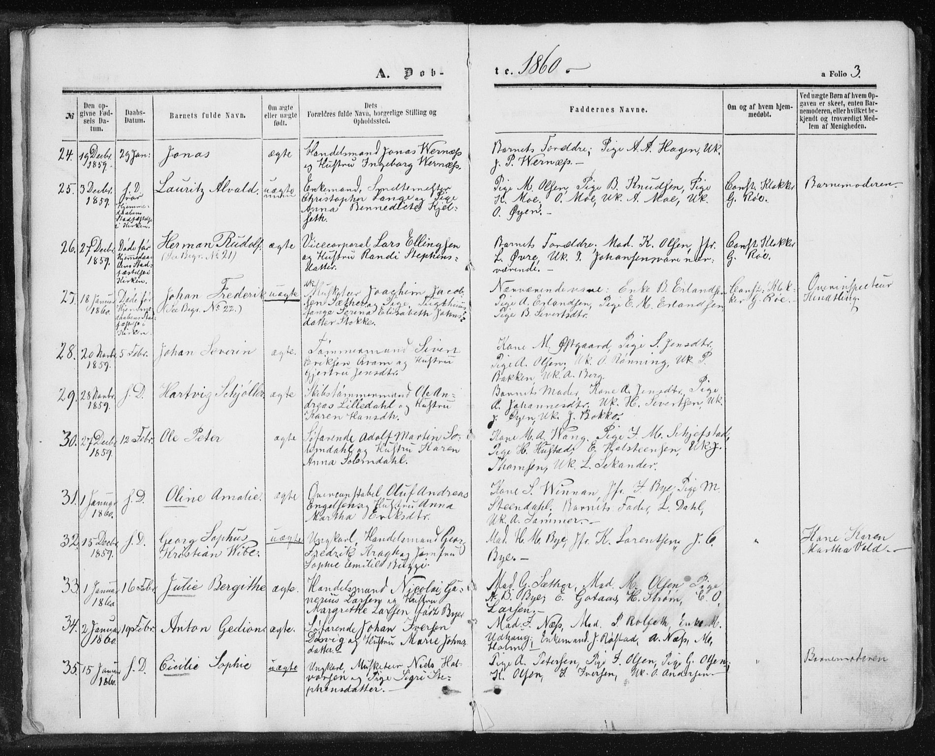 Ministerialprotokoller, klokkerbøker og fødselsregistre - Sør-Trøndelag, SAT/A-1456/602/L0115: Ministerialbok nr. 602A13, 1860-1872, s. 3
