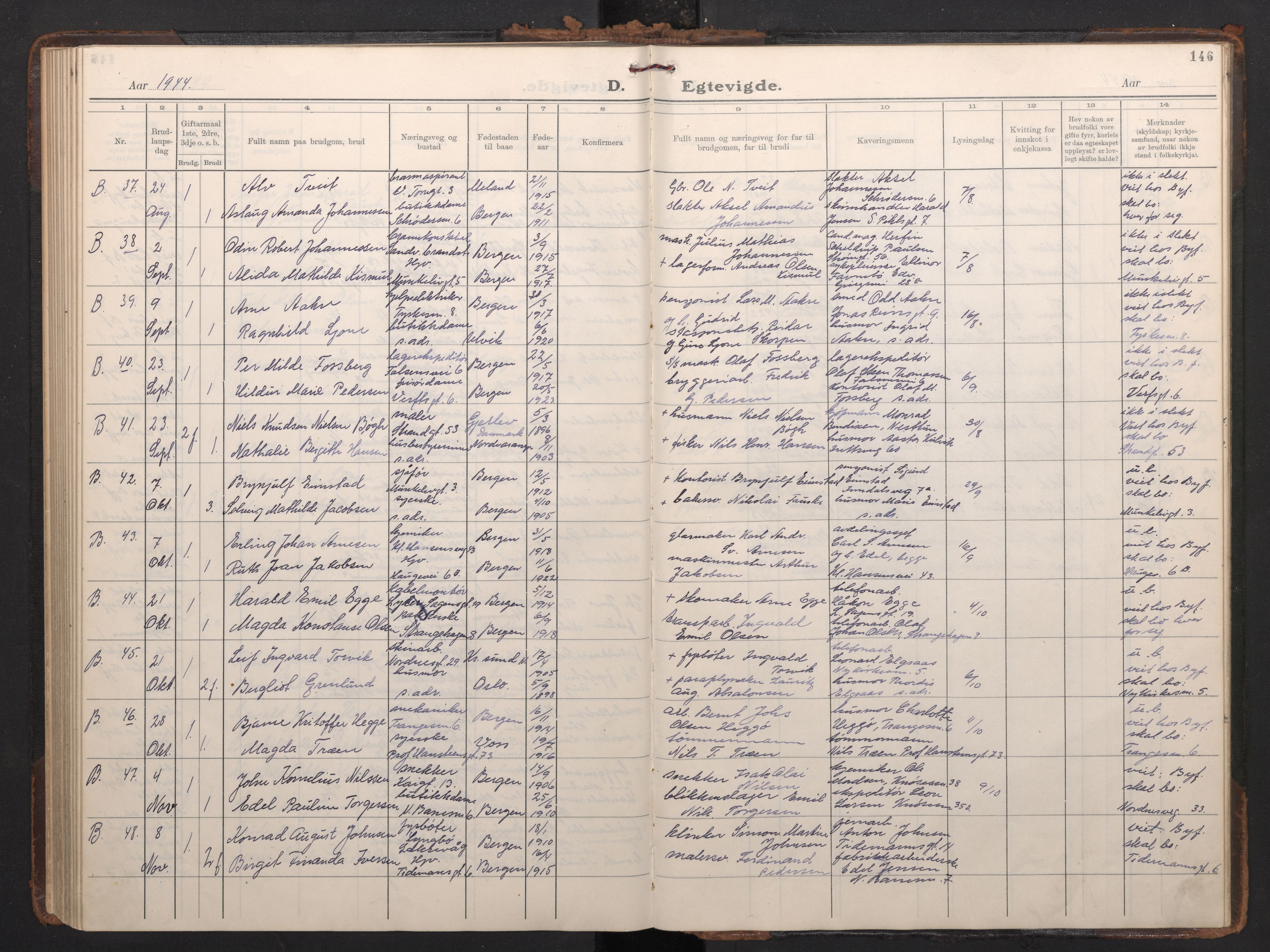 Nykirken Sokneprestembete, AV/SAB-A-77101/H/Haa/L0039: Ministerialbok nr. D 9, 1935-1946, s. 145b-146a