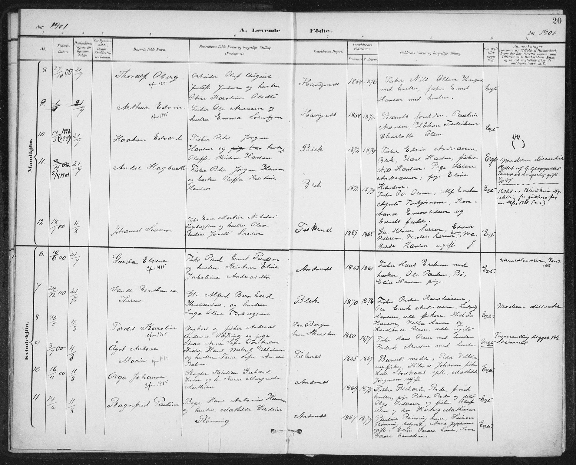 Ministerialprotokoller, klokkerbøker og fødselsregistre - Nordland, AV/SAT-A-1459/899/L1437: Ministerialbok nr. 899A05, 1897-1908, s. 20