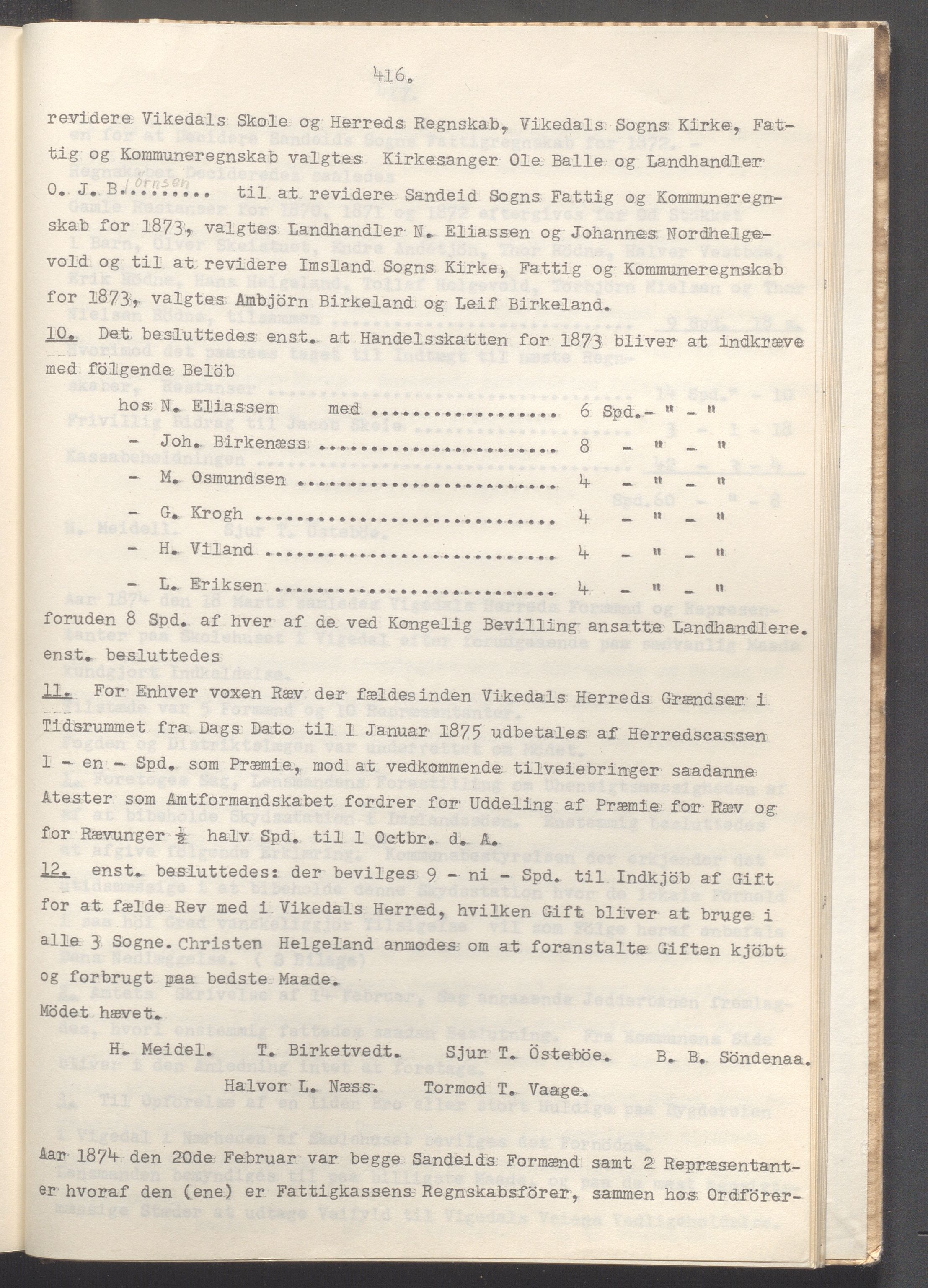 Vikedal kommune - Formannskapet, IKAR/K-100598/A/Ac/L0002: Avskrift av møtebok, 1862-1874, s. 416