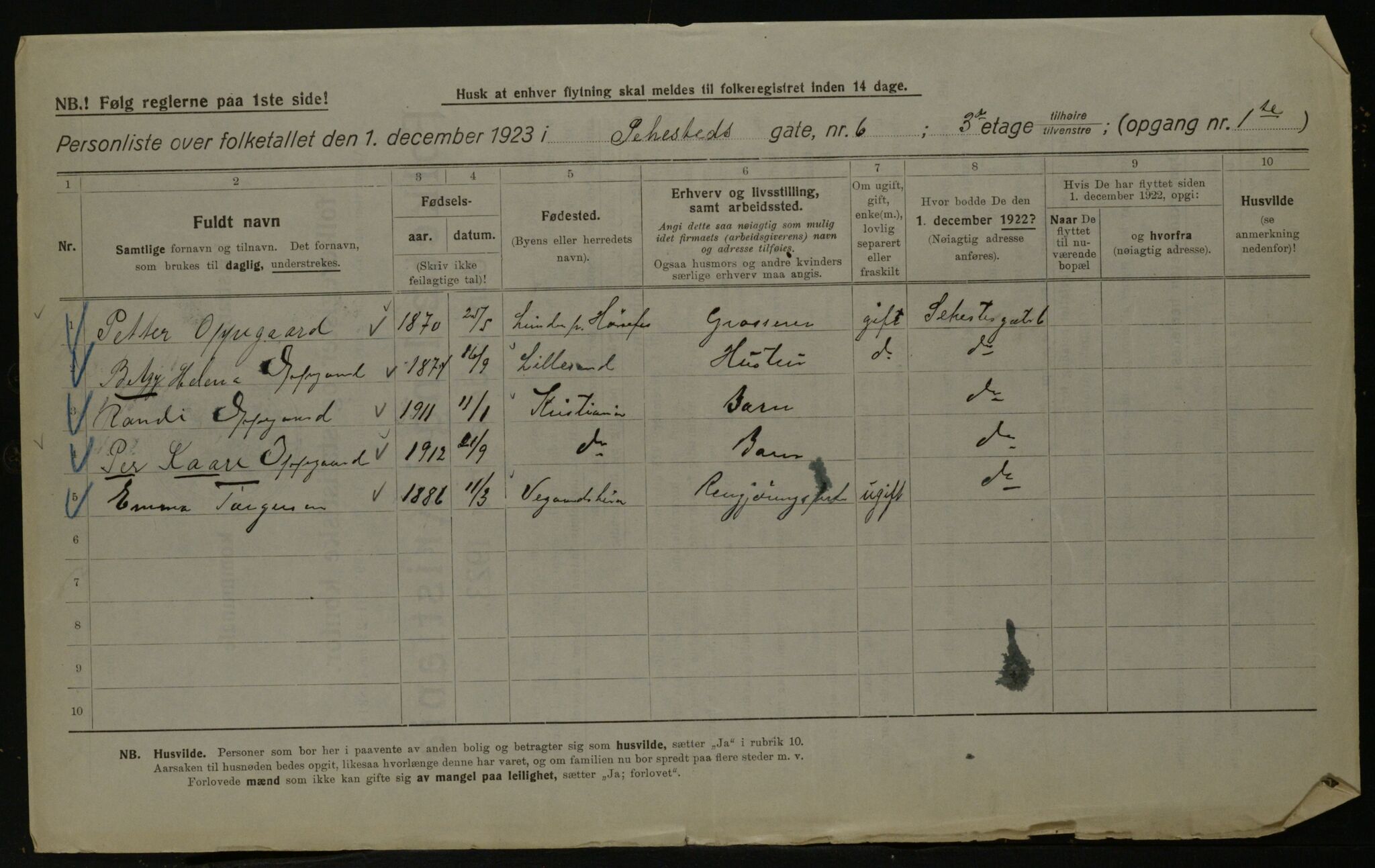 OBA, Kommunal folketelling 1.12.1923 for Kristiania, 1923, s. 103965