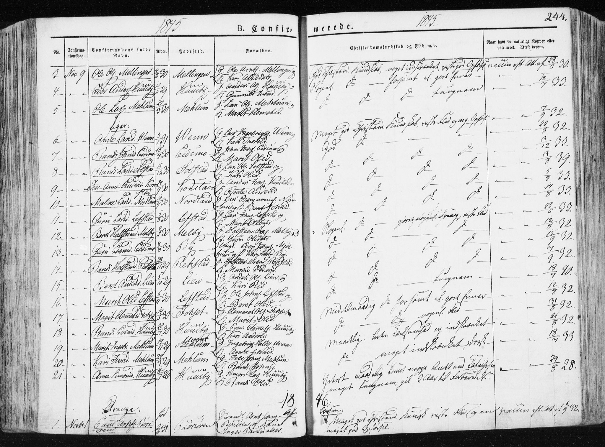 Ministerialprotokoller, klokkerbøker og fødselsregistre - Sør-Trøndelag, SAT/A-1456/665/L0771: Ministerialbok nr. 665A06, 1830-1856, s. 244