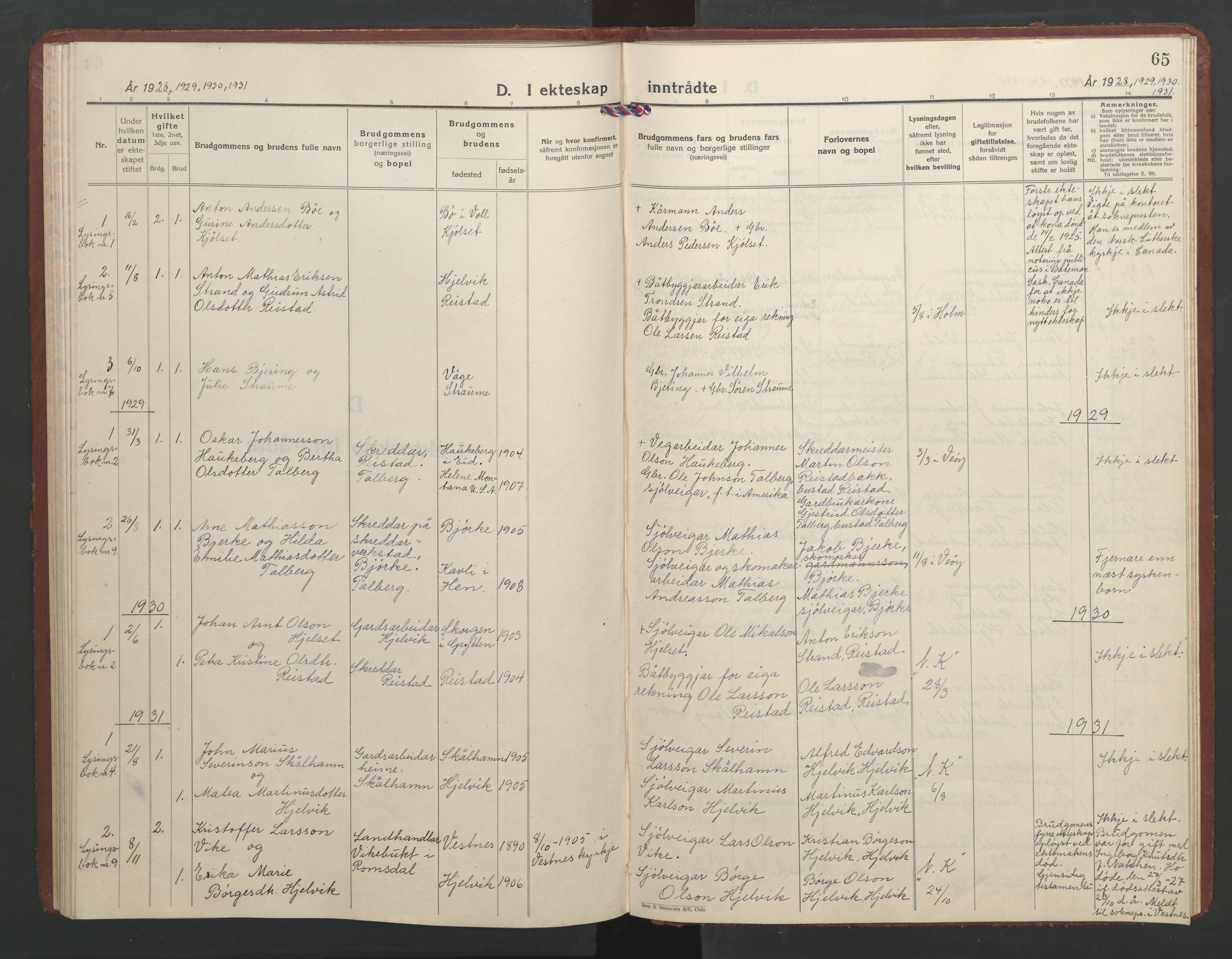 Ministerialprotokoller, klokkerbøker og fødselsregistre - Møre og Romsdal, AV/SAT-A-1454/550/L0619: Klokkerbok nr. 550C02, 1928-1967, s. 65