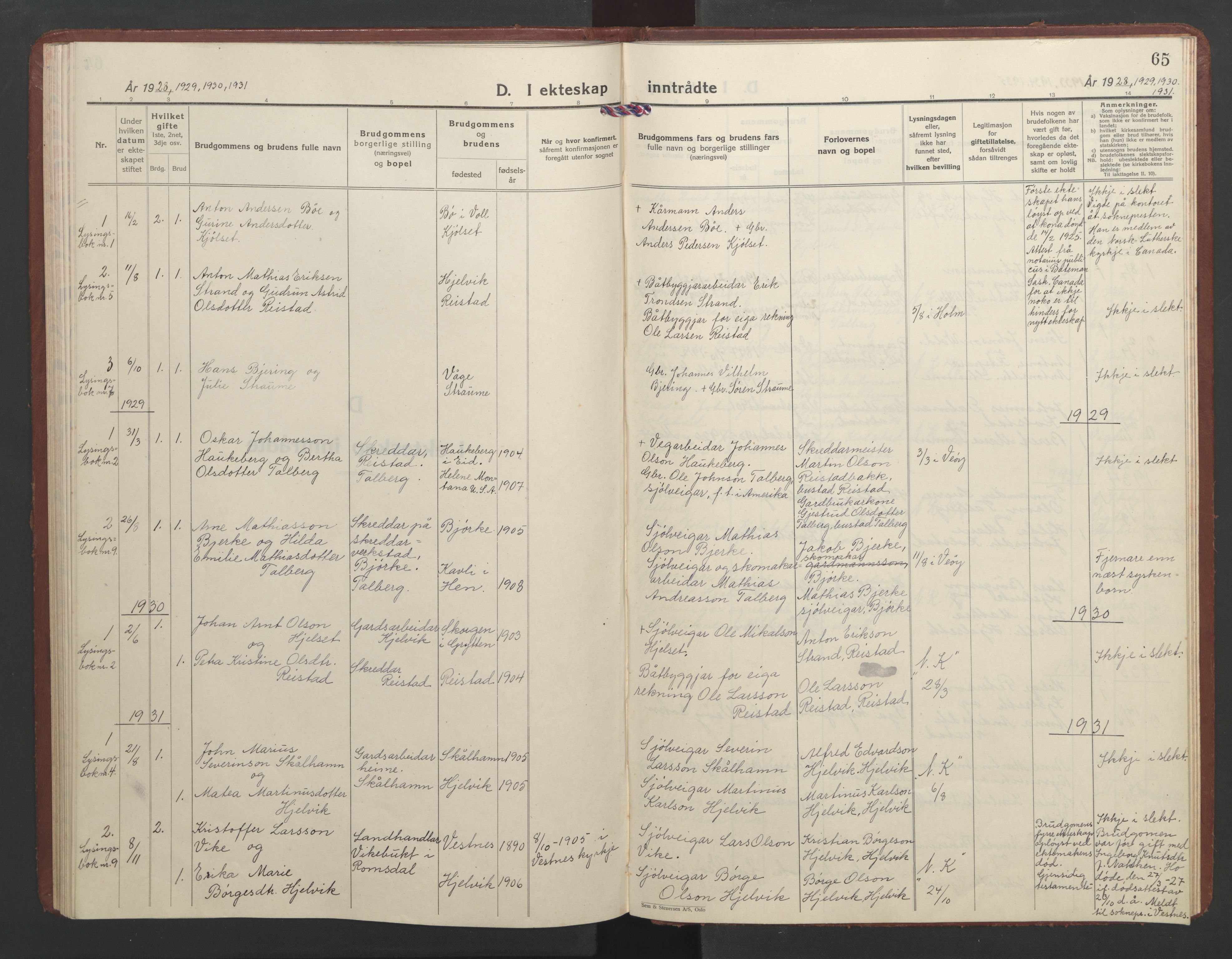 Ministerialprotokoller, klokkerbøker og fødselsregistre - Møre og Romsdal, SAT/A-1454/550/L0619: Klokkerbok nr. 550C02, 1928-1967, s. 65