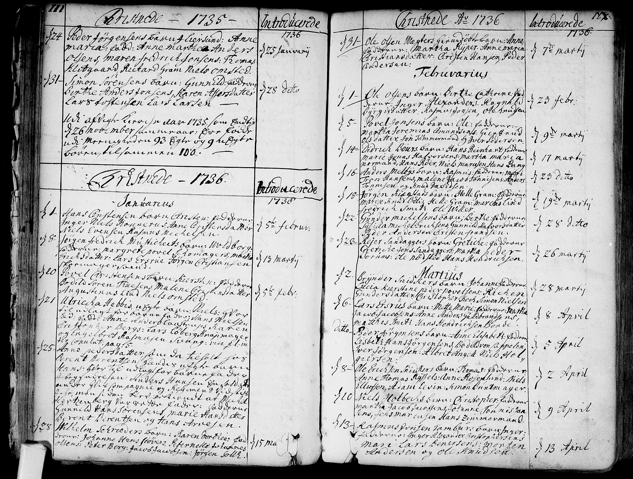 Bragernes kirkebøker, SAKO/A-6/F/Fa/L0004: Ministerialbok nr. I 4, 1734-1759, s. 111-112