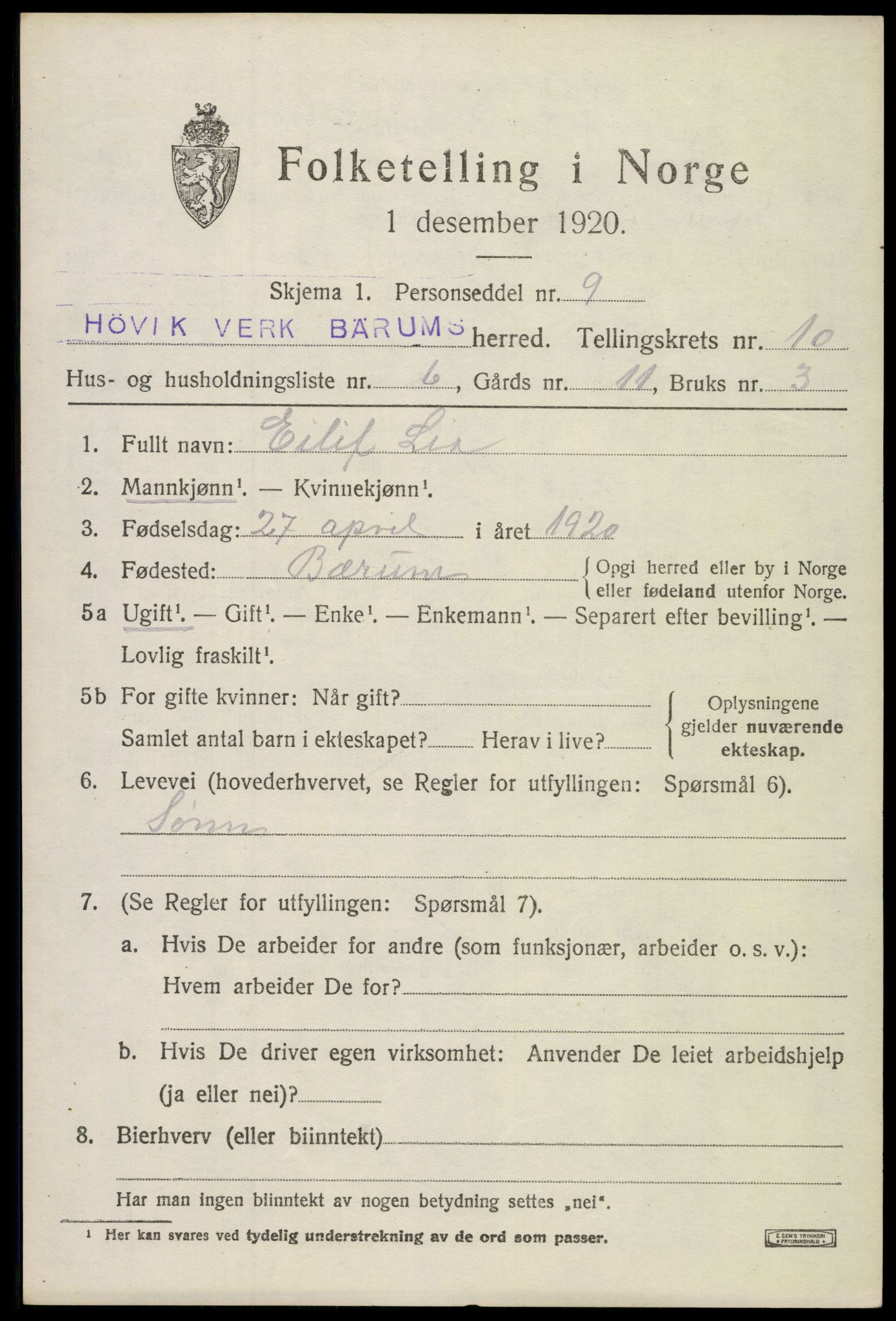 SAO, Folketelling 1920 for 0219 Bærum herred, 1920, s. 23170