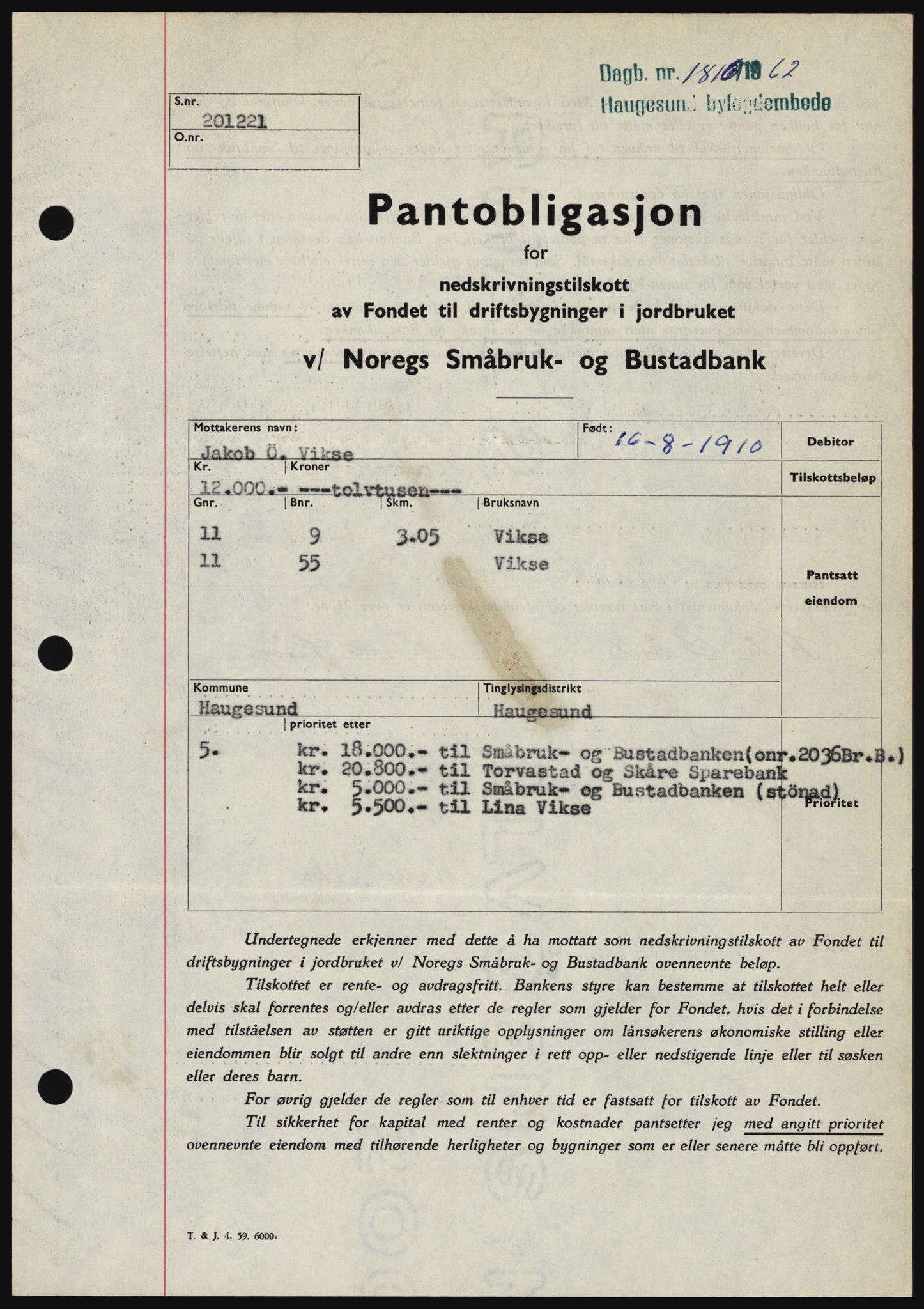 Haugesund tingrett, SAST/A-101415/01/II/IIC/L0049: Pantebok nr. B 49, 1962-1962, Dagboknr: 1816/1962