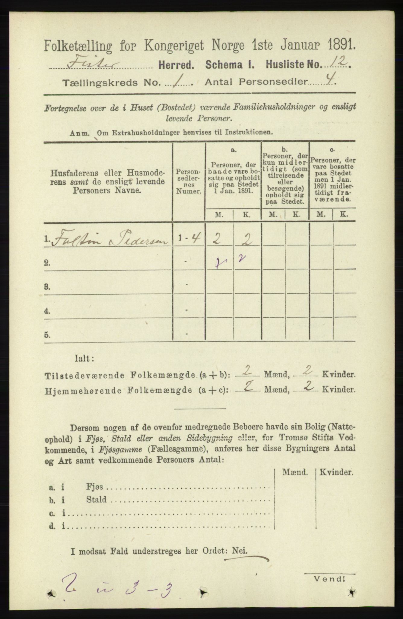 RA, Folketelling 1891 for 1132 Fister herred, 1891, s. 25