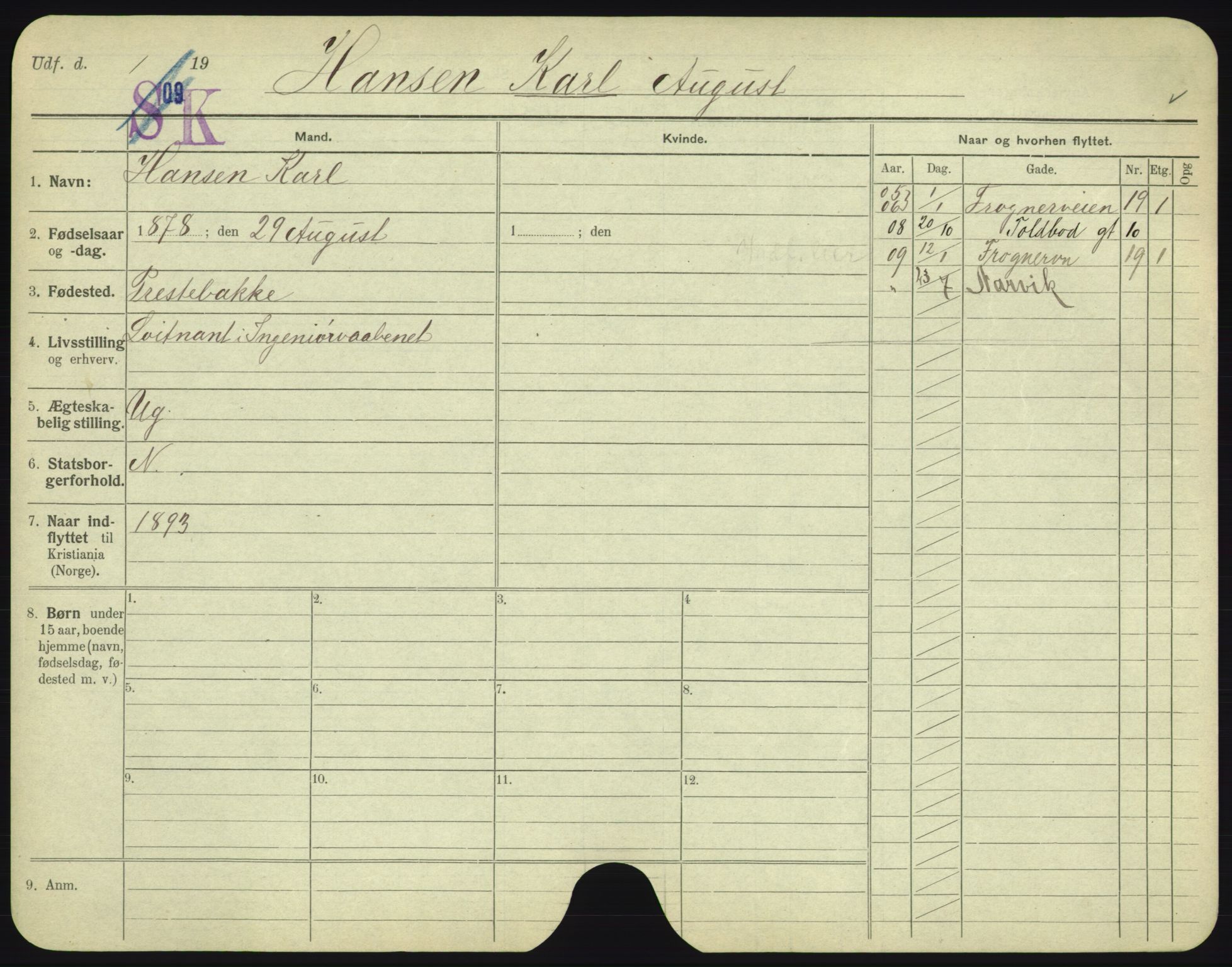 Oslo folkeregister, Registerkort, SAO/A-11715/F/Fa/Fac/L0004: Menn, 1906-1914, s. 203a