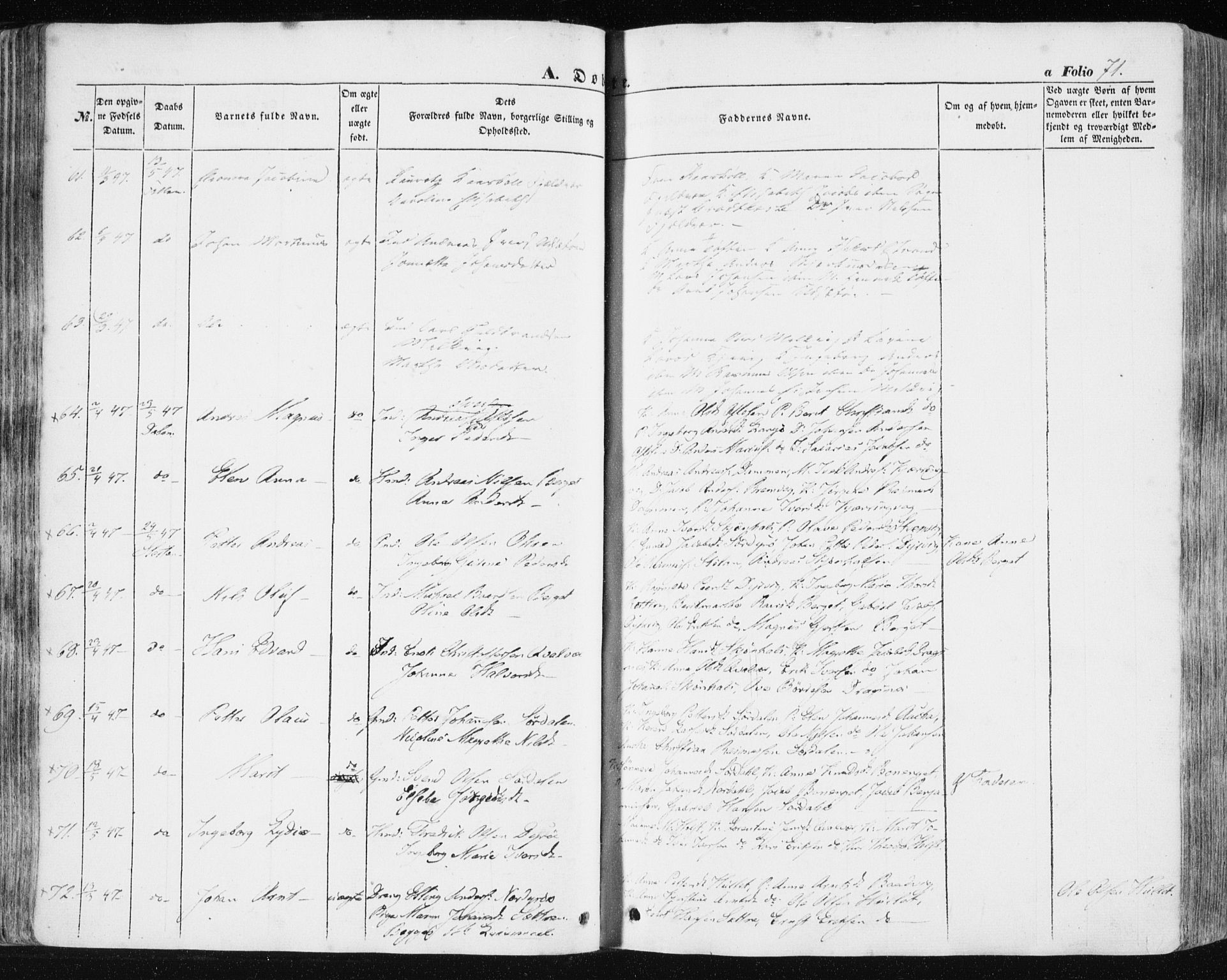 Ministerialprotokoller, klokkerbøker og fødselsregistre - Sør-Trøndelag, SAT/A-1456/634/L0529: Ministerialbok nr. 634A05, 1843-1851, s. 71