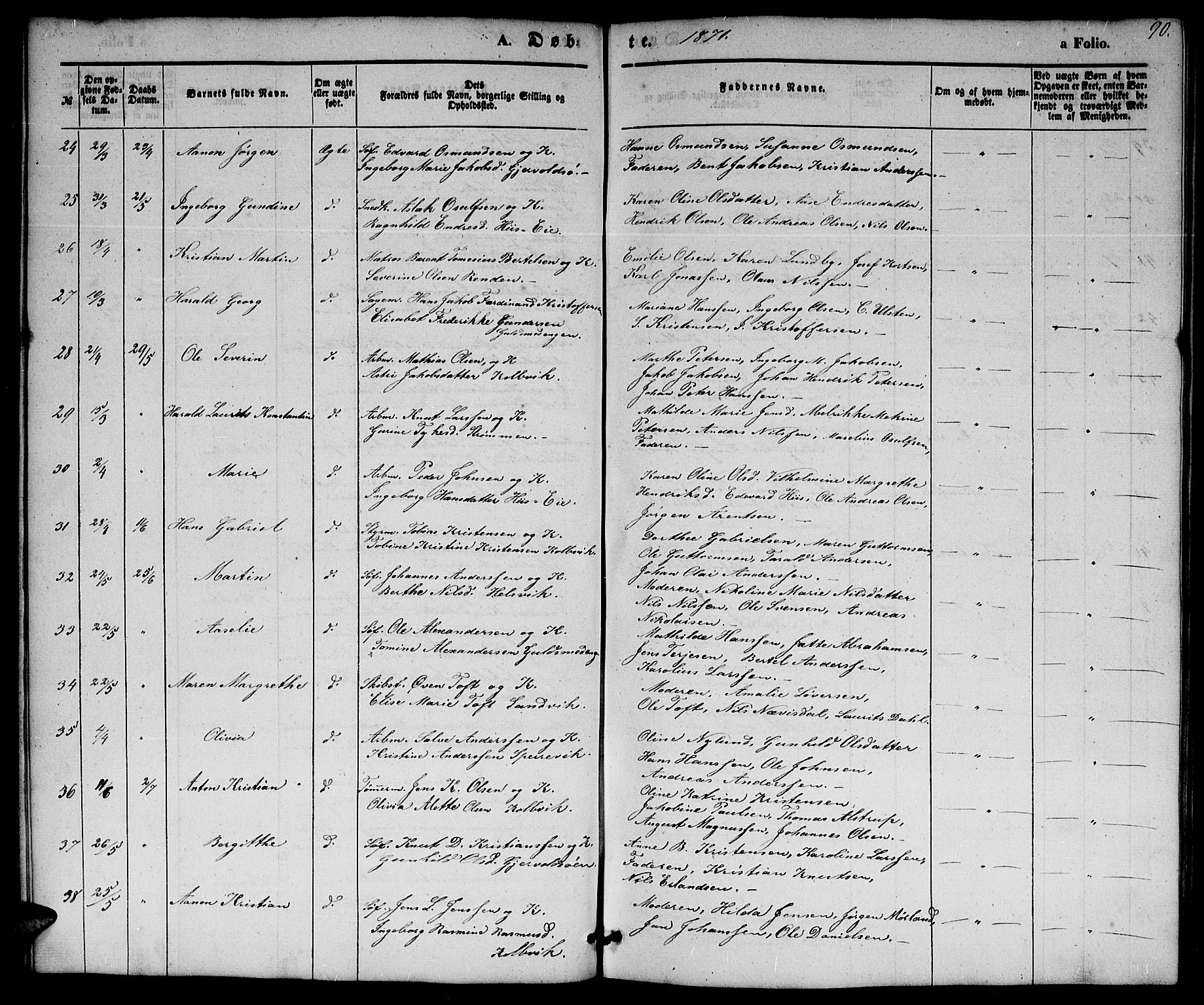 Hisøy sokneprestkontor, AV/SAK-1111-0020/F/Fb/L0001: Klokkerbok nr. B 1, 1849-1872, s. 90