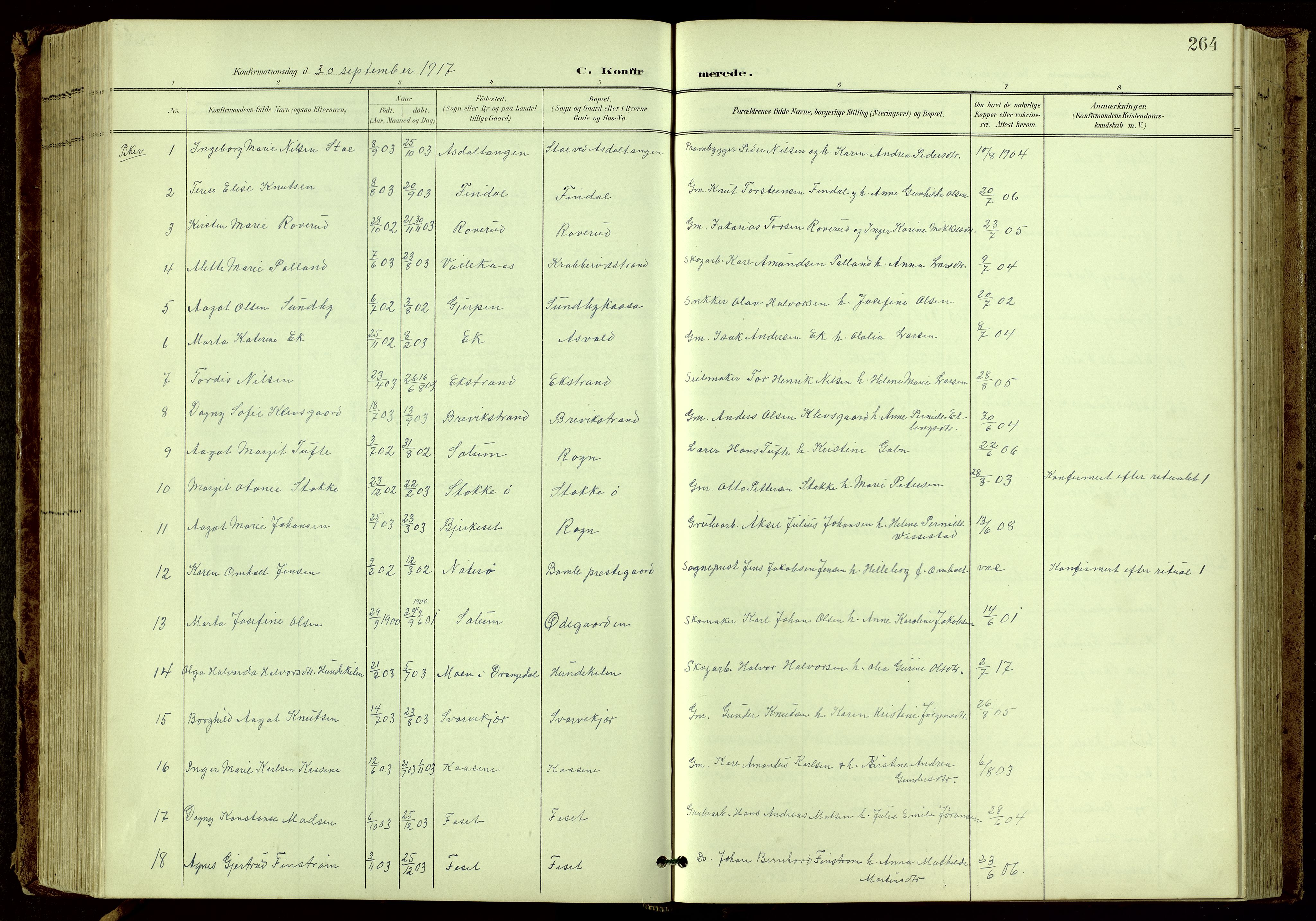 Bamble kirkebøker, AV/SAKO-A-253/G/Ga/L0010: Klokkerbok nr. I 10, 1901-1919, s. 264